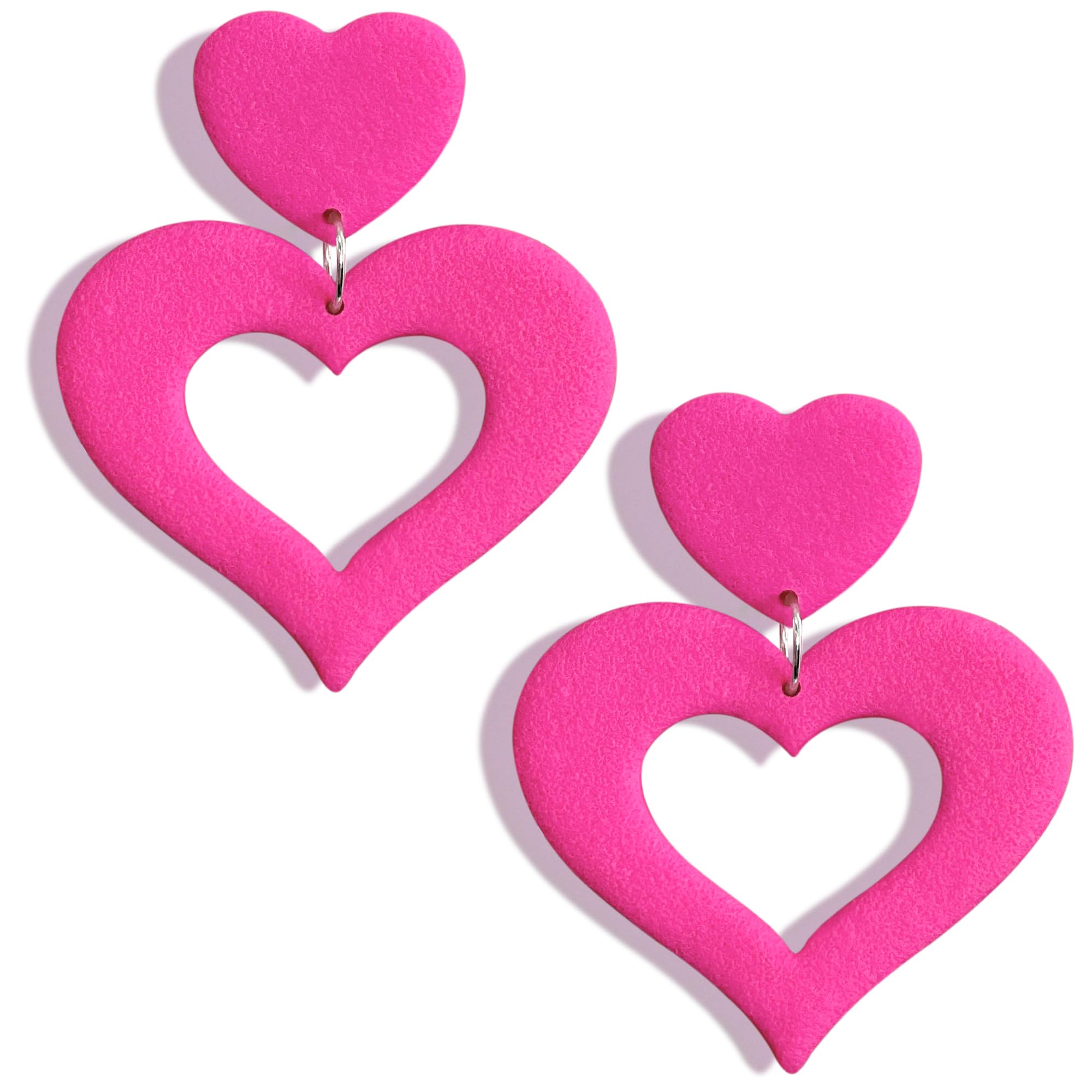 Handmade Hot Pink Heart Earrings Lightweight Heart Dangle Earrings For Women Dangling Heart Shaped Earrings Mother's Day Valentine's Day Gift