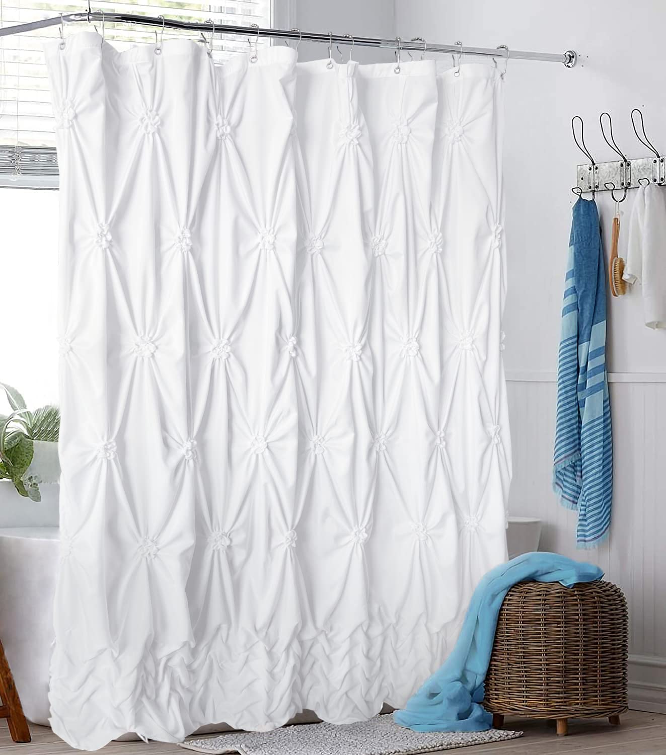 Seasonwood Modern Farmhouse Shower Curtain White Fabric Shower Curtain for Bathroom Decor Chic Style,Quick-Drying, Durable and Washable Bathroom Curtains, 72 x 72