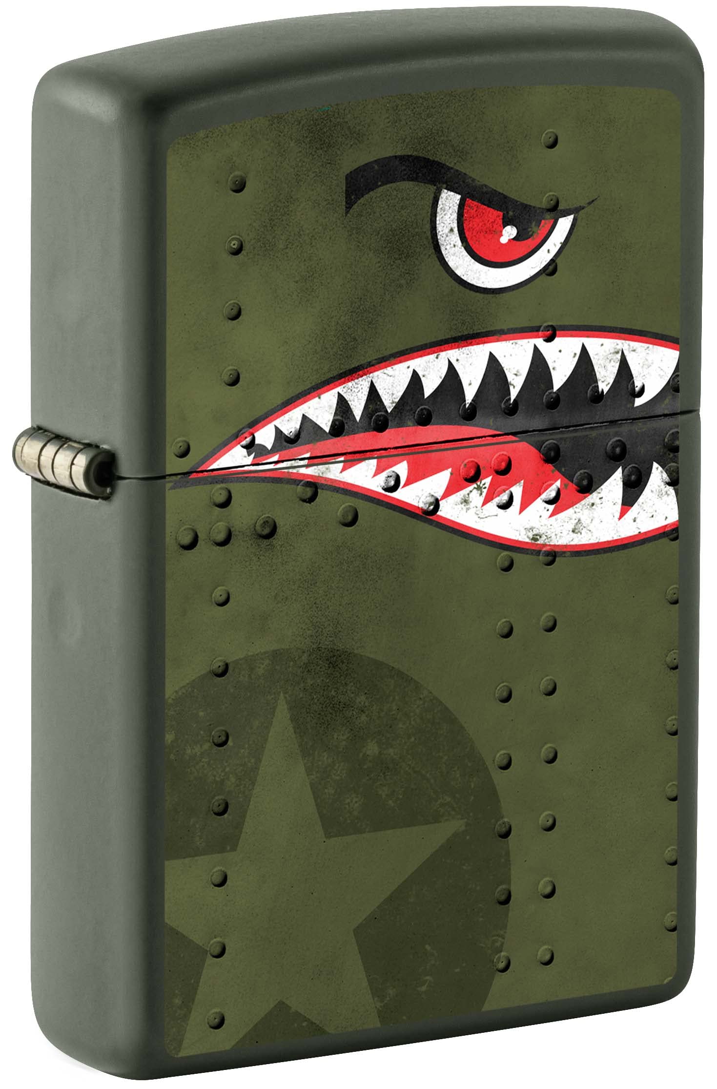 Zippo Lighter, Fighter Plane Nose Art, Shark Teeth - Green Matte 80976