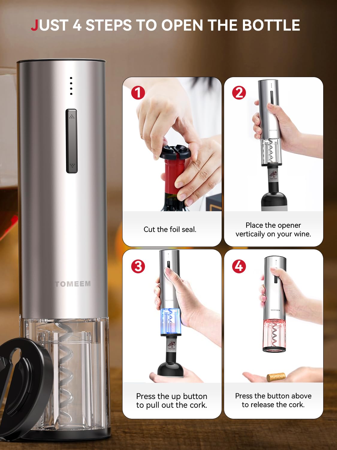 Rechargeable Electric Wine Gift Set - Aerator, Vacuum Stoppers, Foil Cutter and Bottle Opener for Home Bar and Outdoor Parties