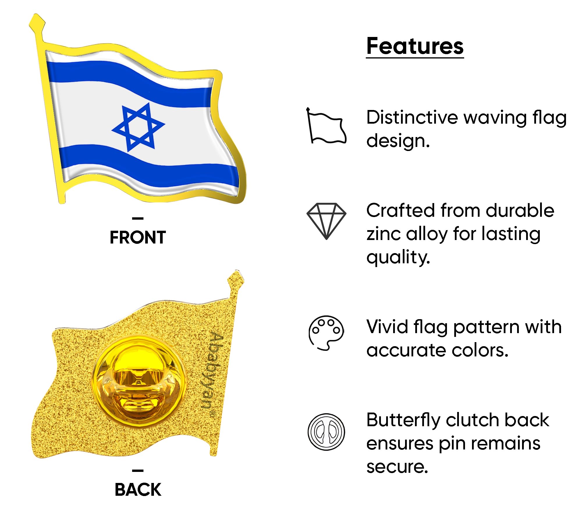 Israel Flag Lapel Pin - Enamel Metal National Badge | World Travel Souvenir Gifts for Men & Women | Country Flag Patriotic Brooch Bulk Pack of Pins for Hat, Tie, Clothes, Backpack (1pc)