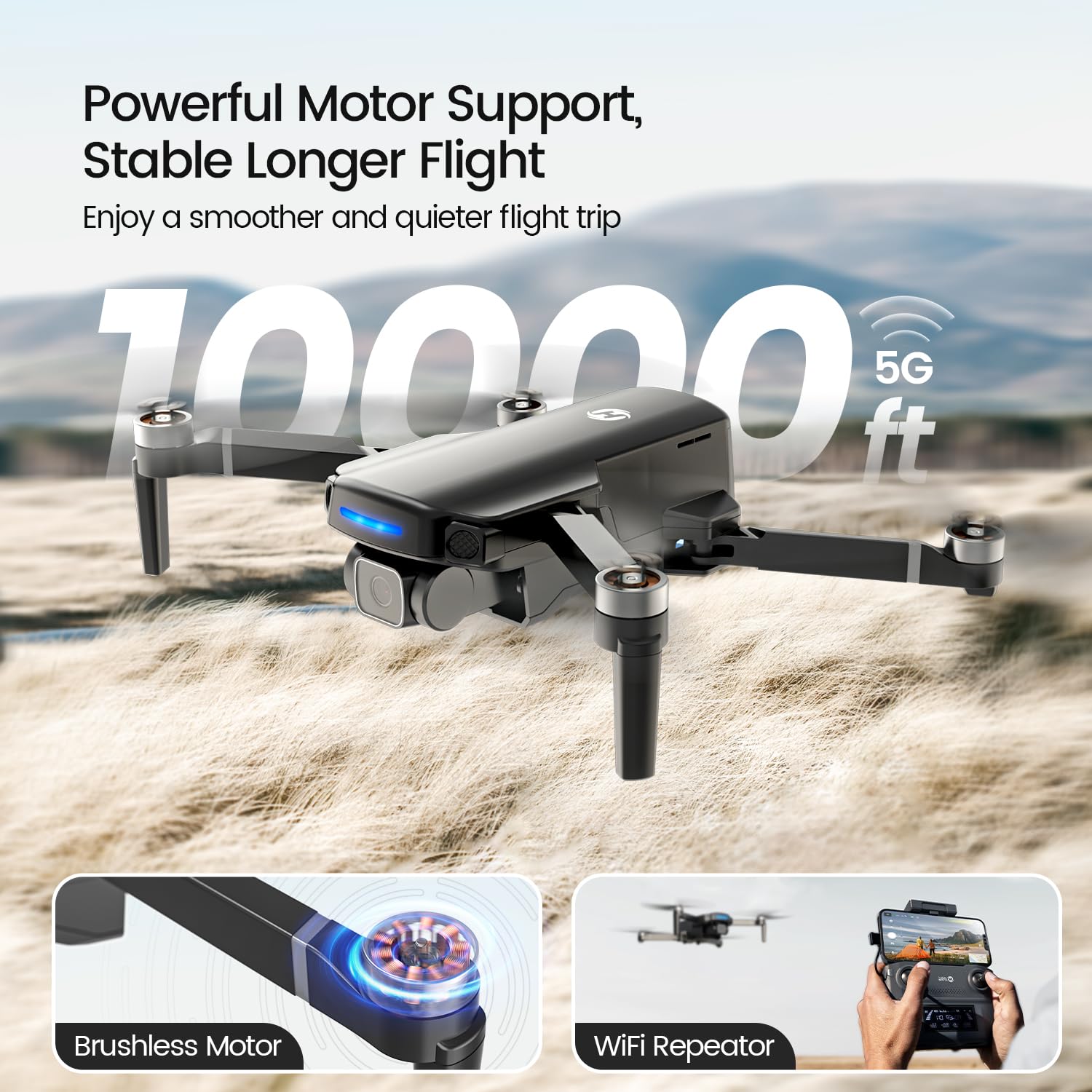 Holy Stone 249g GPS Drones with Camera for Adults 4K, RC FPV Foldable Quadcopter Drone with 3 Batteries, 10000 Feet Transmission Range, GPS Follow Me, Auto Smart Return, Brushless Motor, Beginner Mode