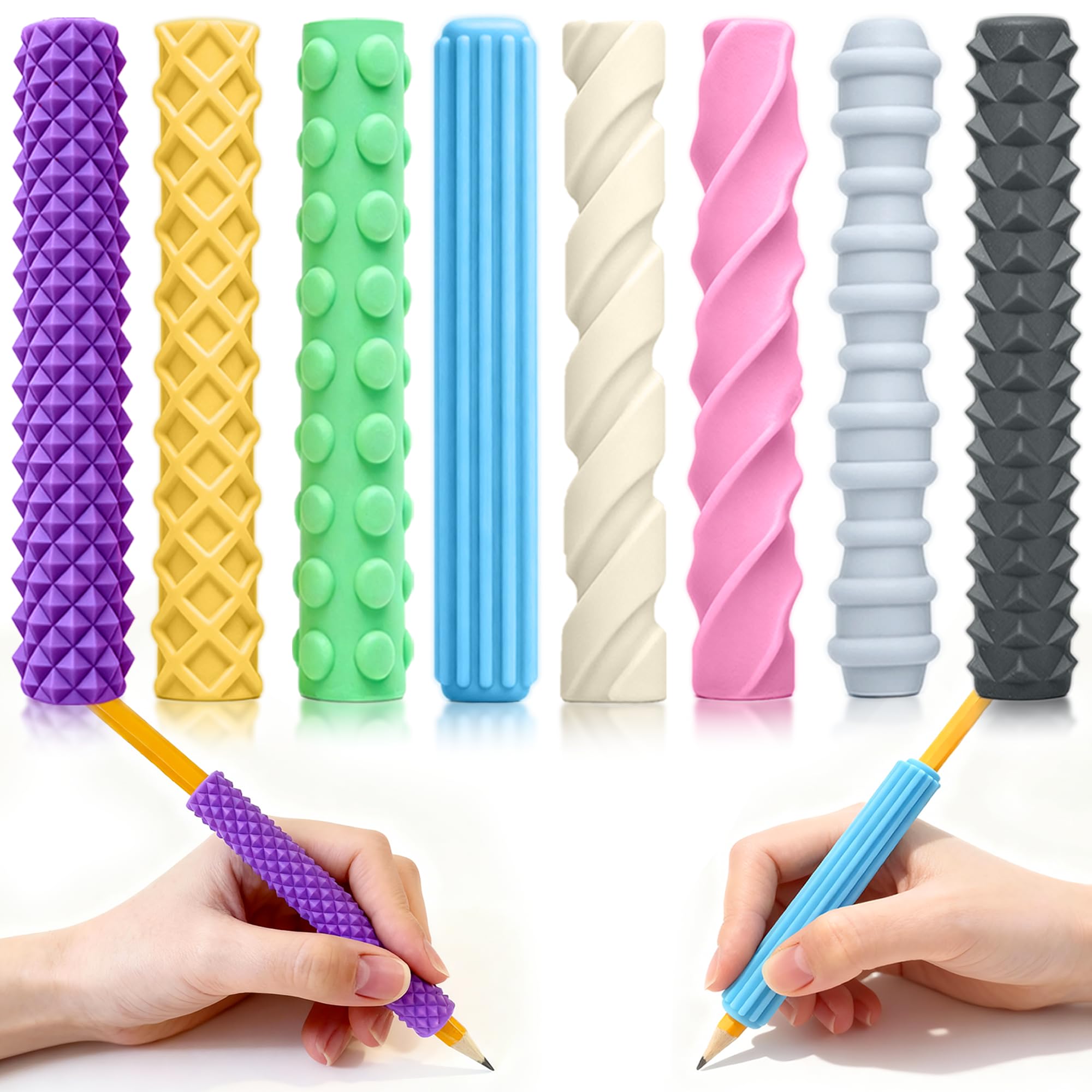8-Pack Sensory Fidget Pencil Grips for Kids & Adults with ADHD, Autism & Arthritis – Textured Quiet Fidget Toys for Focus, Anxiety Relief & Handwriting Support, Easter Basket Stuffers for Kids