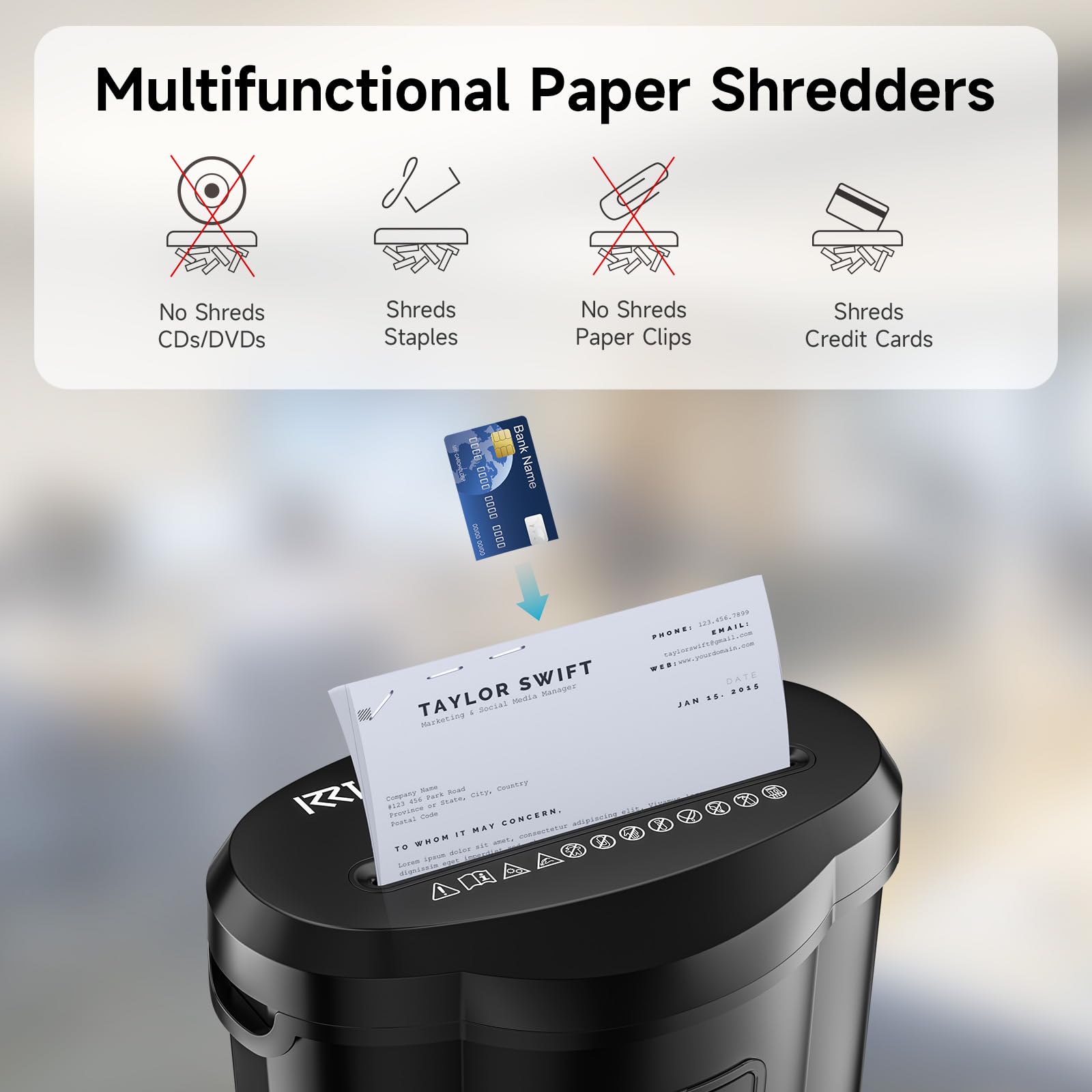 KRT Paper Shredder for Office Home, 10-Sheet Micro Cut Paper Shredder Auto Feed Cross Cut with 5.2 Gallons Bin, P-4 High Security Level, no Shreds CDs/DVDs