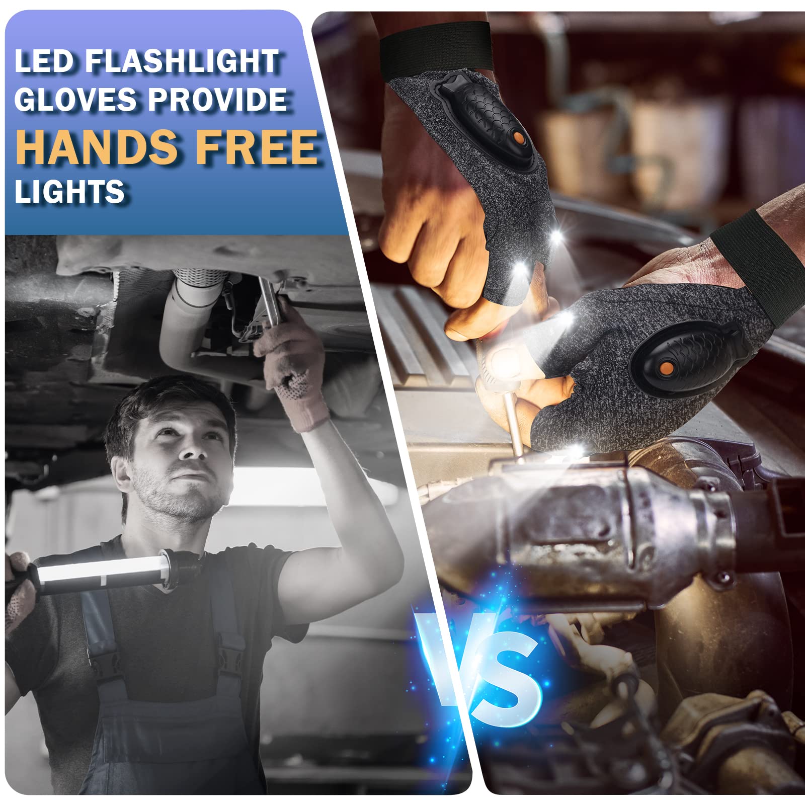 Stocking Stuffers for Men, Rechargeable LED Gloves with Waterproof Lights, Mens Gifts for Christmas, Flashlight Gloves Car Guy Tools for Men Adults Fishing Gifts for Men Women Dad Camping Accessories