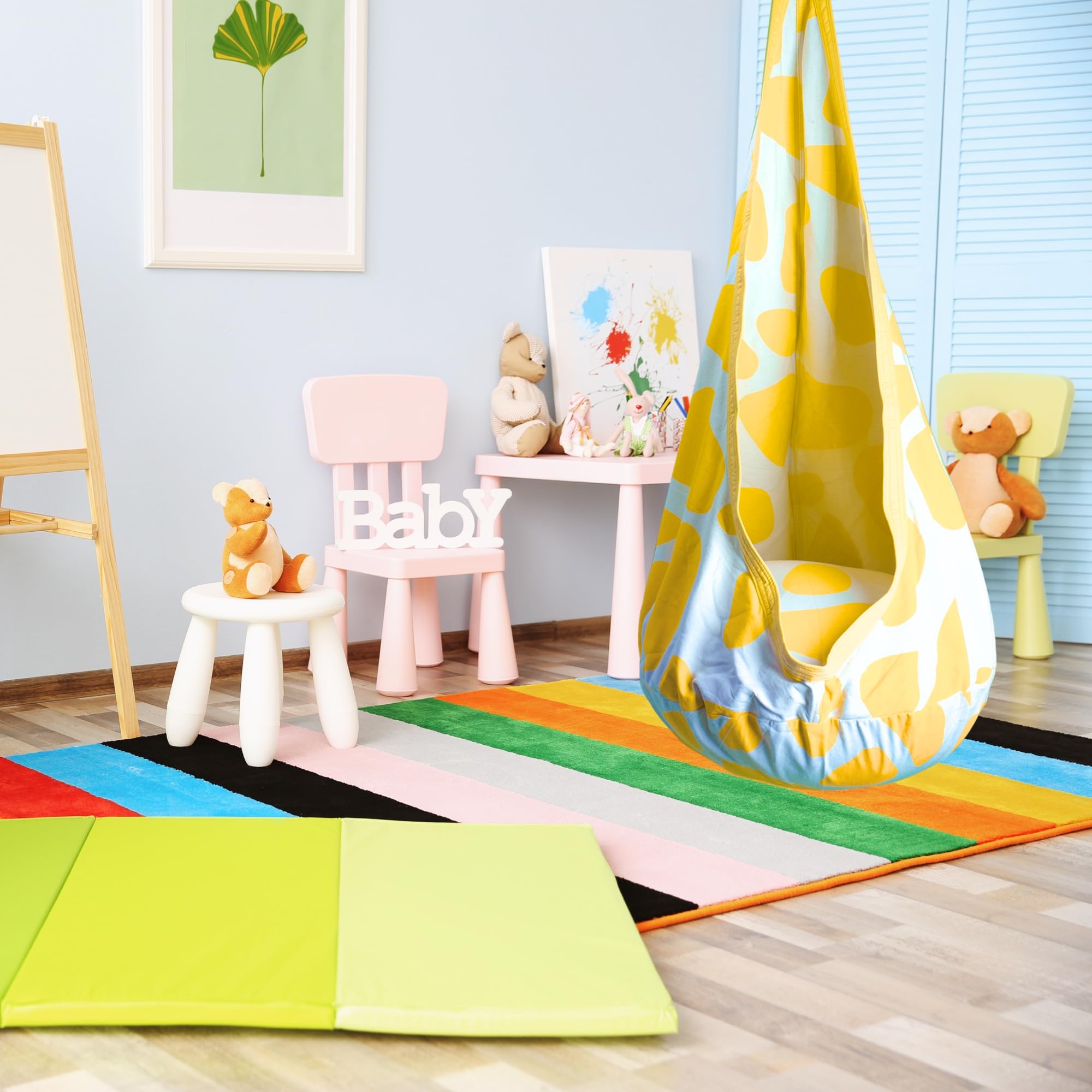 ARO GOM Calming Sensory Swing — Indoor Sensory Hammock for Kids & Adults, Supports up to 170 lb (77 kg), Double-Layer Canvas Fabric, Hanging Hardware Included, White-Yellow