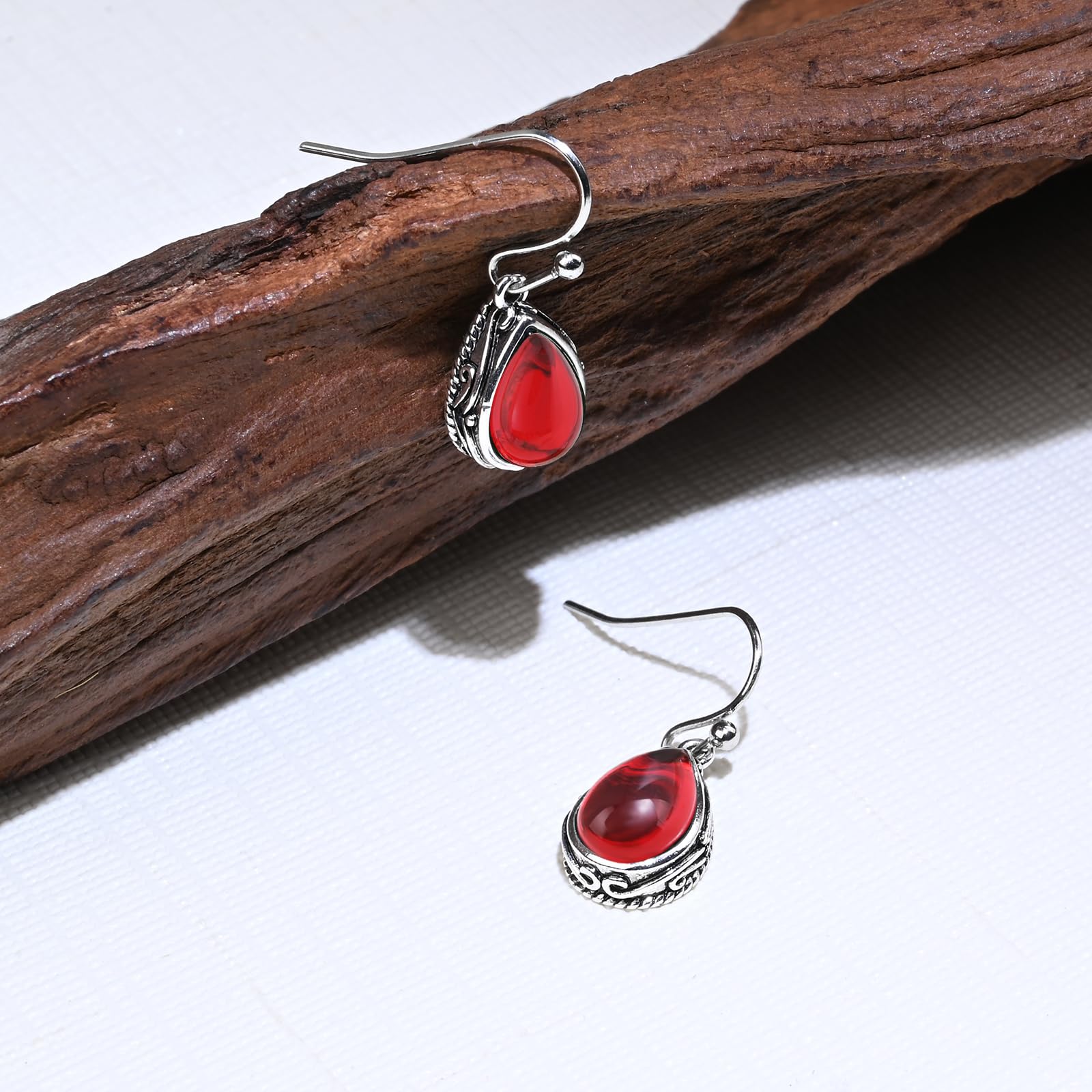 Ruby Drop Dangle Earrings Silver Teardrop Vintage Earrings Red Crystal Hanging Earrings Birthstone Earrings for Women Girls