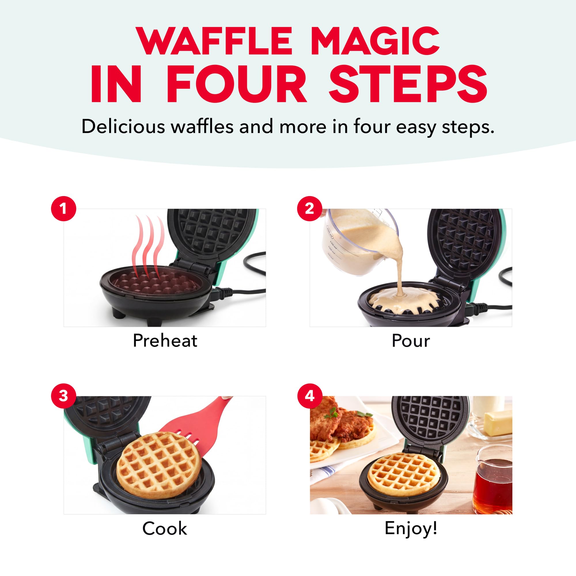 Dash Mini Waffle Maker- Compact Electric Iron for Creative Homemade Treats - PTFE nonstick surface - Easy-to-Clean - Perfect for Kids & Families - Pink