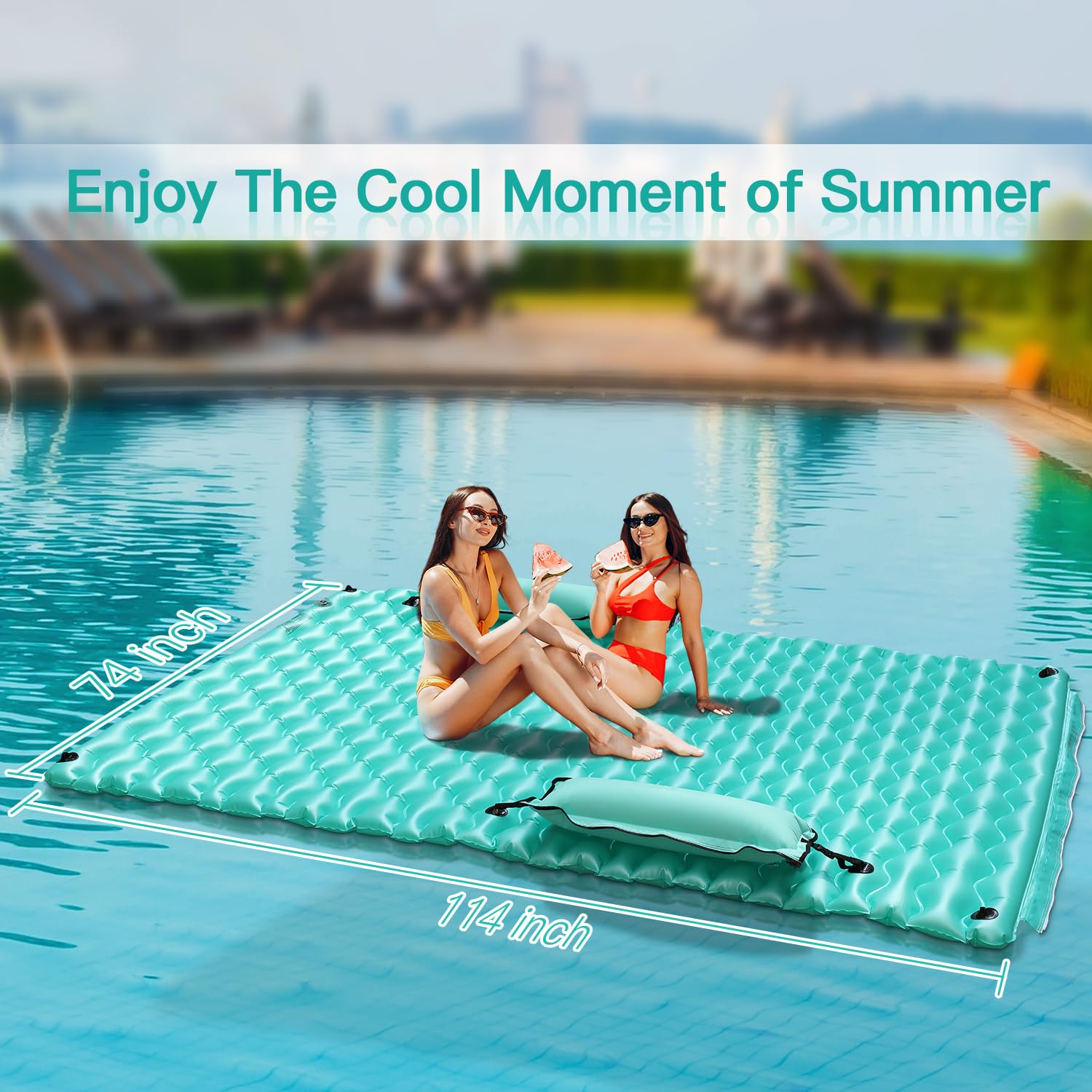 Sunrio 114'' X 72'' Giant Inflatable Floating Mat-Pool Float Lake Floats for Adults with Pool Hammock Pool Mats for Floating Swimming Pool, Beach, Lake for Summer Water Party