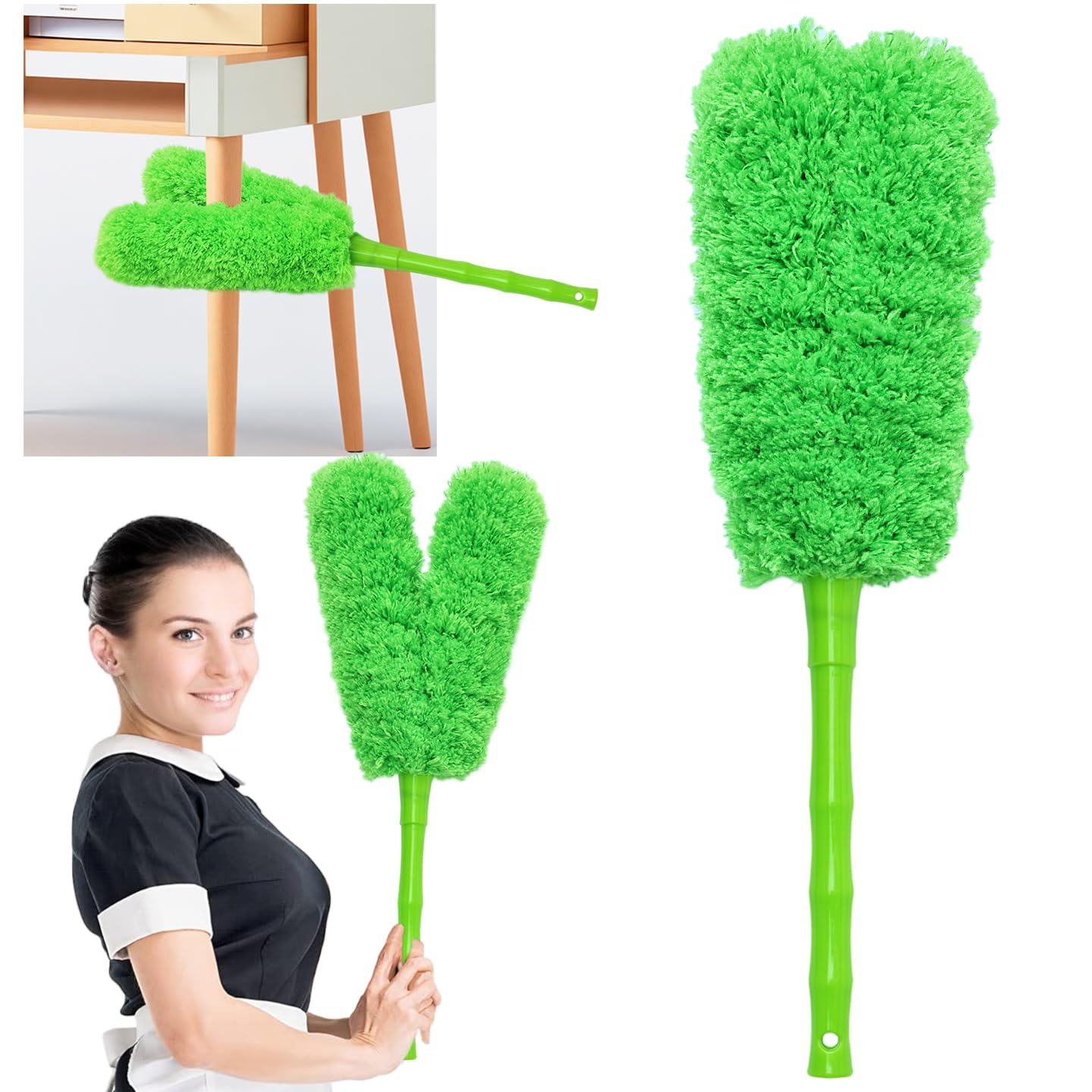 16 inch Microfiber Feather Duster, Big Microfiber Duster Make Home Cleaning More Efficient and Easy, Cleaning Tool for Office, Fan, Car, Computer,Furniture, Sofa, Railing (Green)