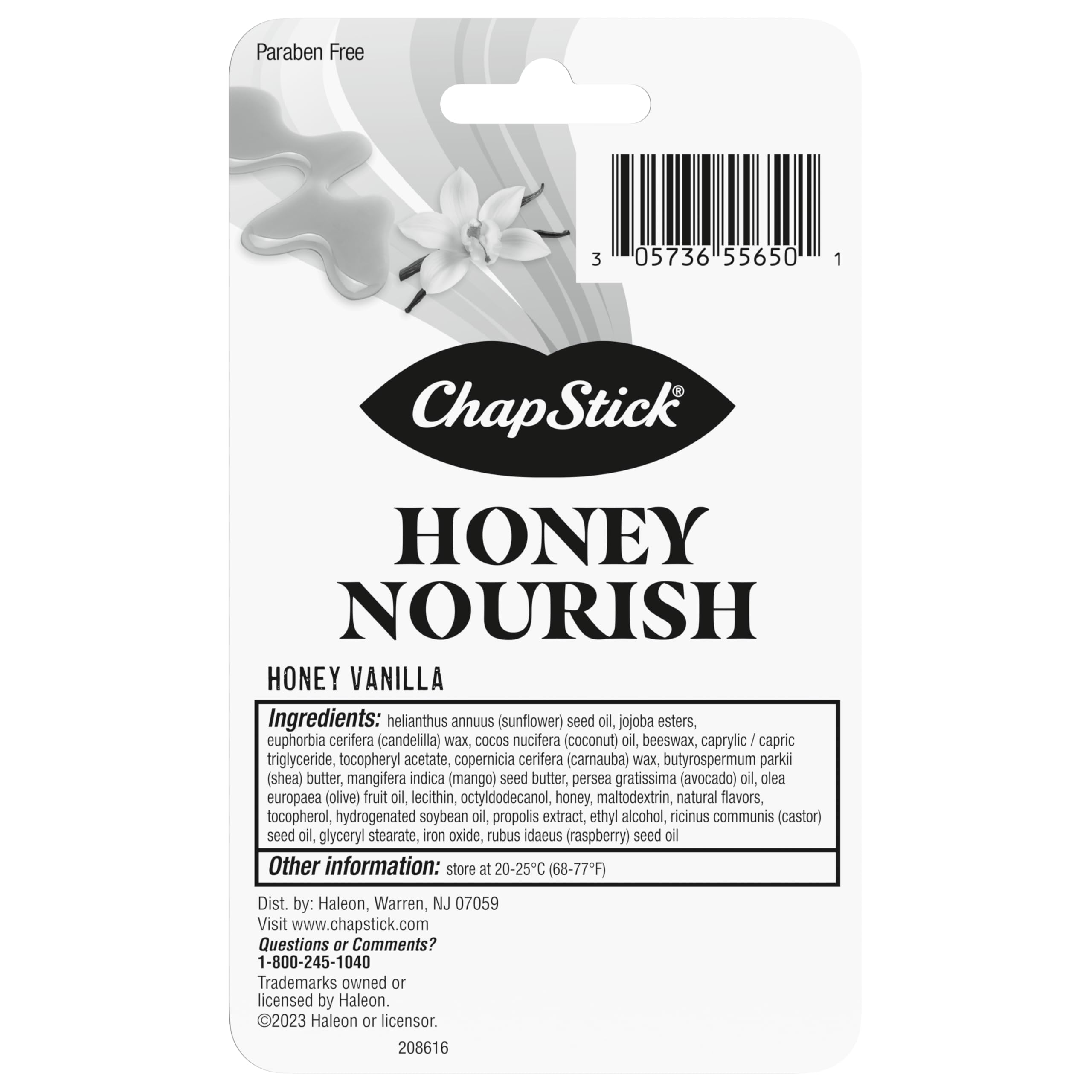 ChapStick Lip Balm Honey Nourish, Moisturizing Fomula with Shea Butter and Avocado Butter, Vitamin E, Honey Vanilla Flavor, 3CT BC .45OZ