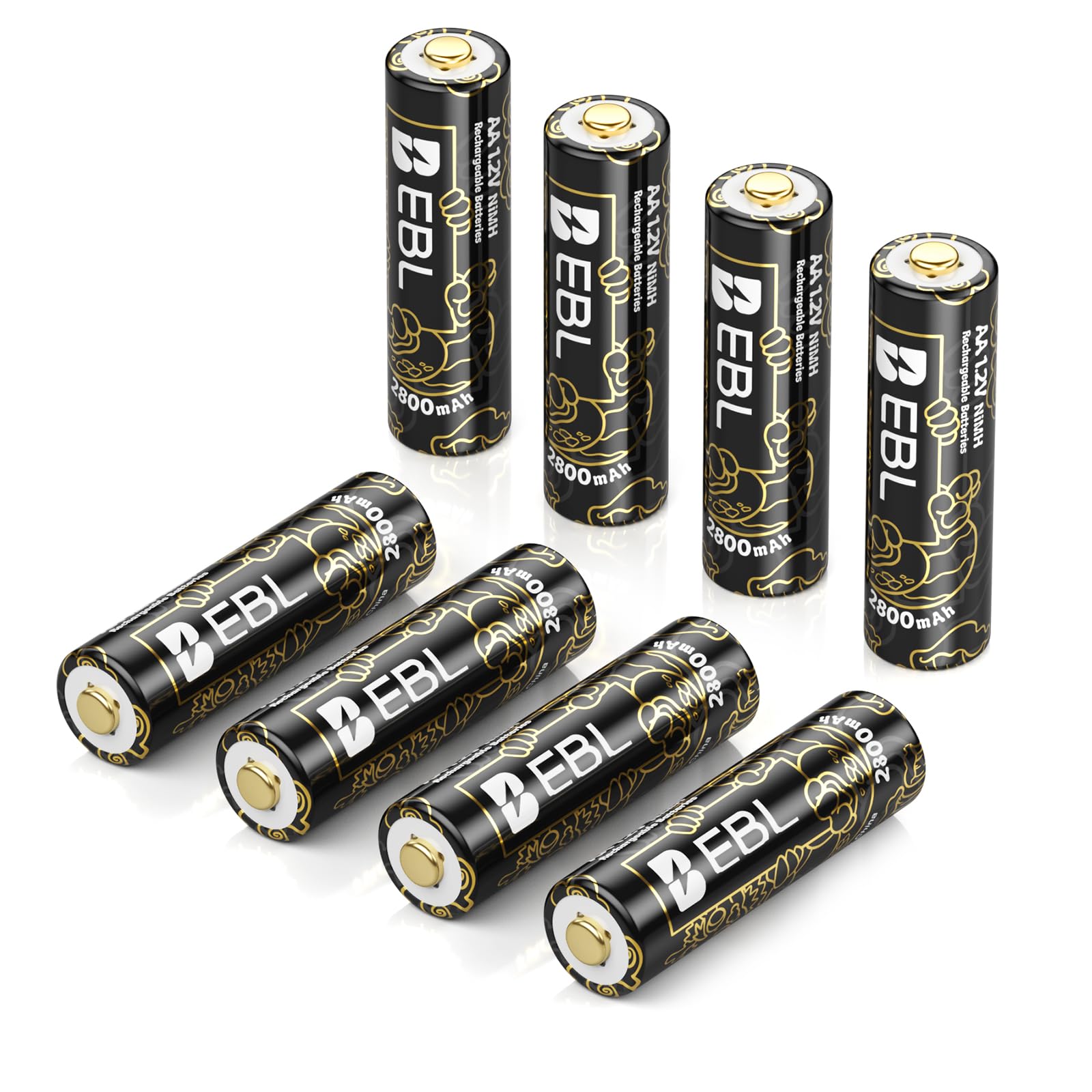 EBL Rechargeable AA Batteries 2800mAh 8 Counts Ni-MH AA Rechargeable Battery (Golden Top New Year-Loong Series)