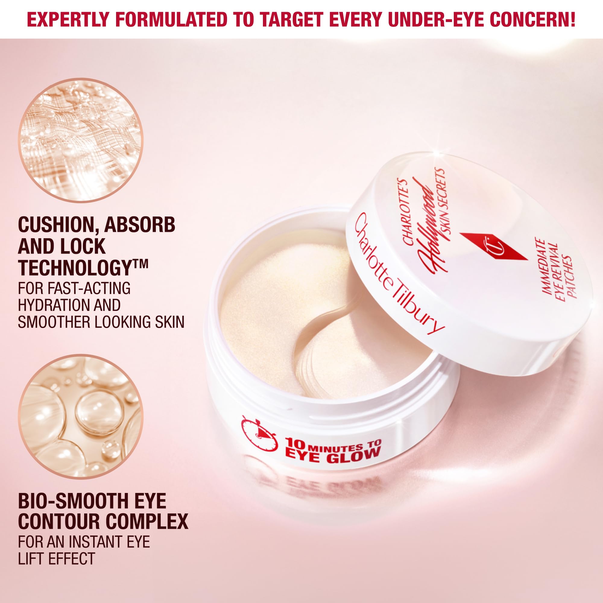 Charlotte Tilbury Hollywood Skin Secrets Under Eye Patches - Radiance-Boosting Eye Patches for Puffy Eyes and Dark Circles - Infused with a Non-Slip & Non-Drip Cooling Hydrogel Cushion