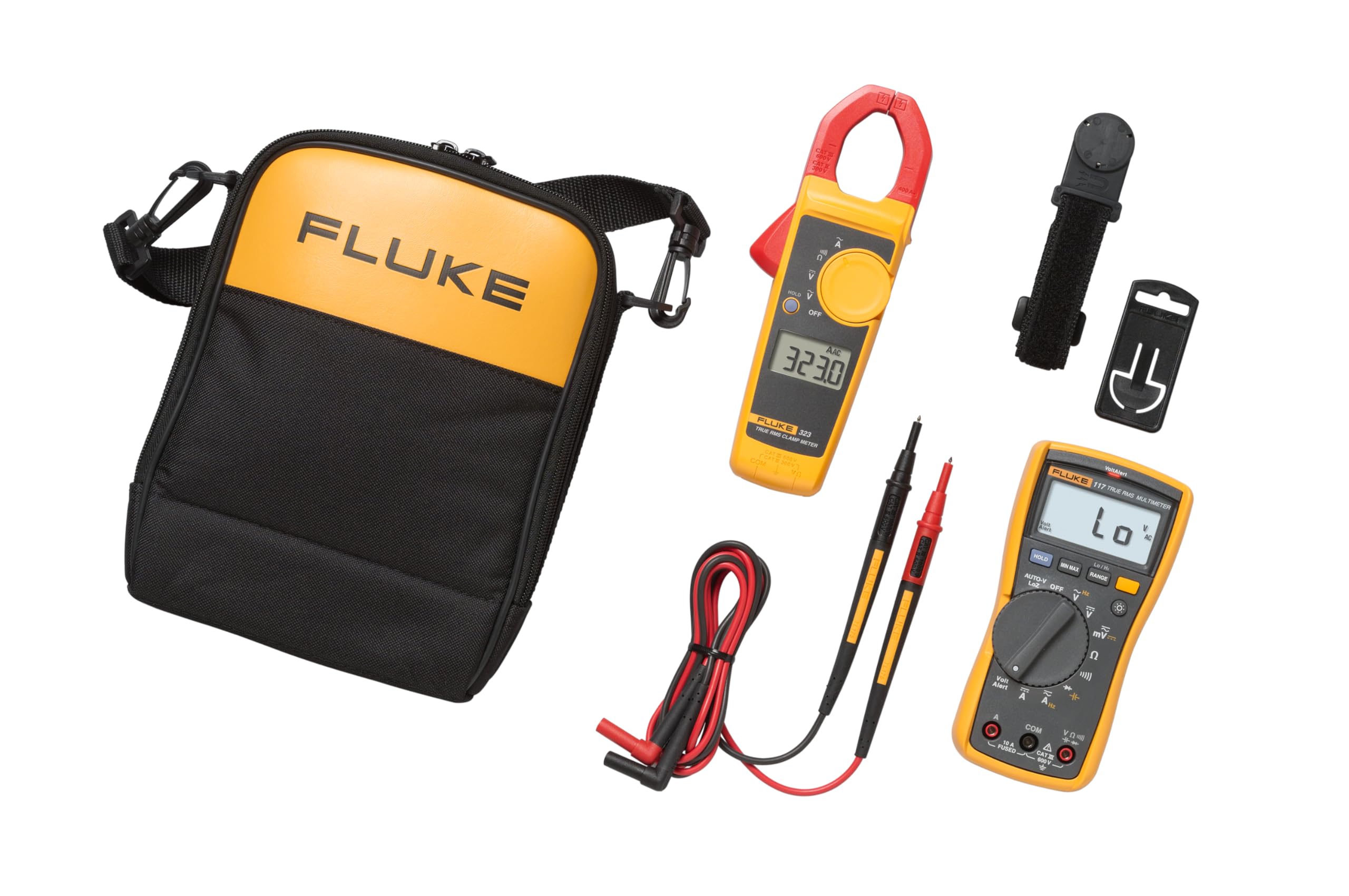 Fluke 117/323 Kit Multimeter and Clamp Meter Combo Kit For Residential And Commercial Electricians, AC/DC Voltage, AC Current 400 A, Includes Test Leads, TPAK And Carrying Case