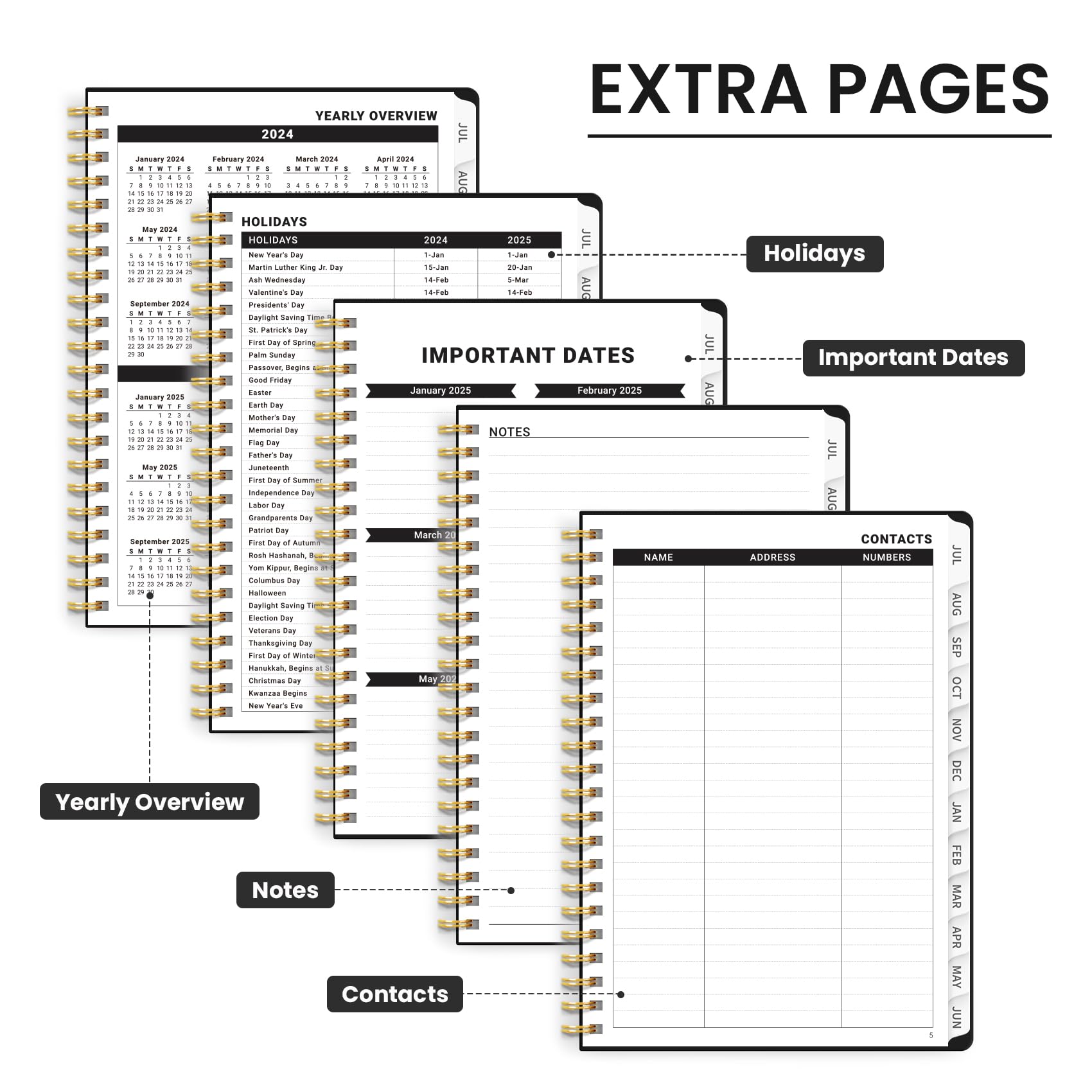 Academic Planner 2024-2025 For Women & Men, Monthly and Weekly Calender Planner, Jul 2024 - Jun 2025, A5 (6.3" x 8.5"), Teacher Planner 2024-2025 with Tabs, Ideal for Office School Supplies-Style1-Black