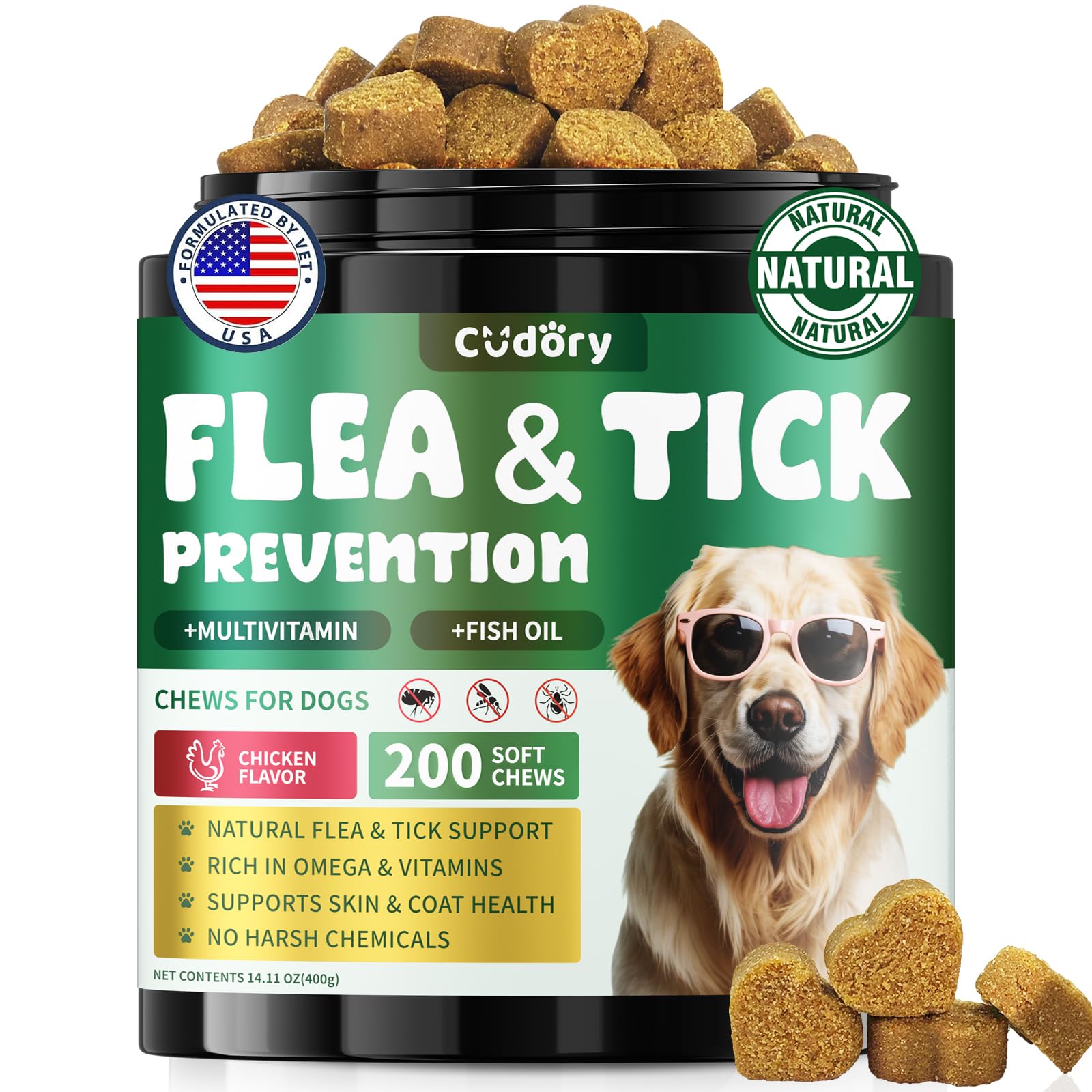 Flea and Tick Prevention for Dogs & Flea and Tick Chews for Cats, Soft Chews Natural Flea Tick Support for Cat God All Breeds & Ages