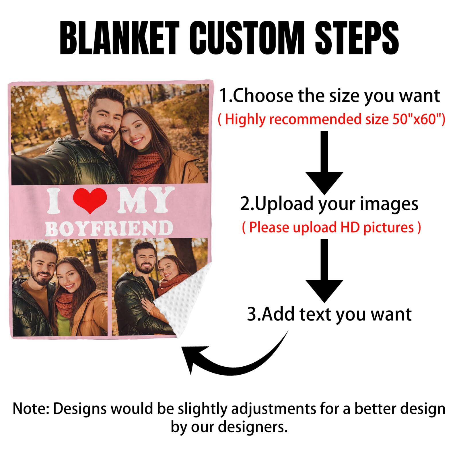 Valentines Day Custom Blanket Gifts with Picture Text, Custom Photo Throw Blankets for Him Her, Personalized Gift from Boyfriend Girlfriend Wife Husband Couple, Customized Birthday Gifts Ideas