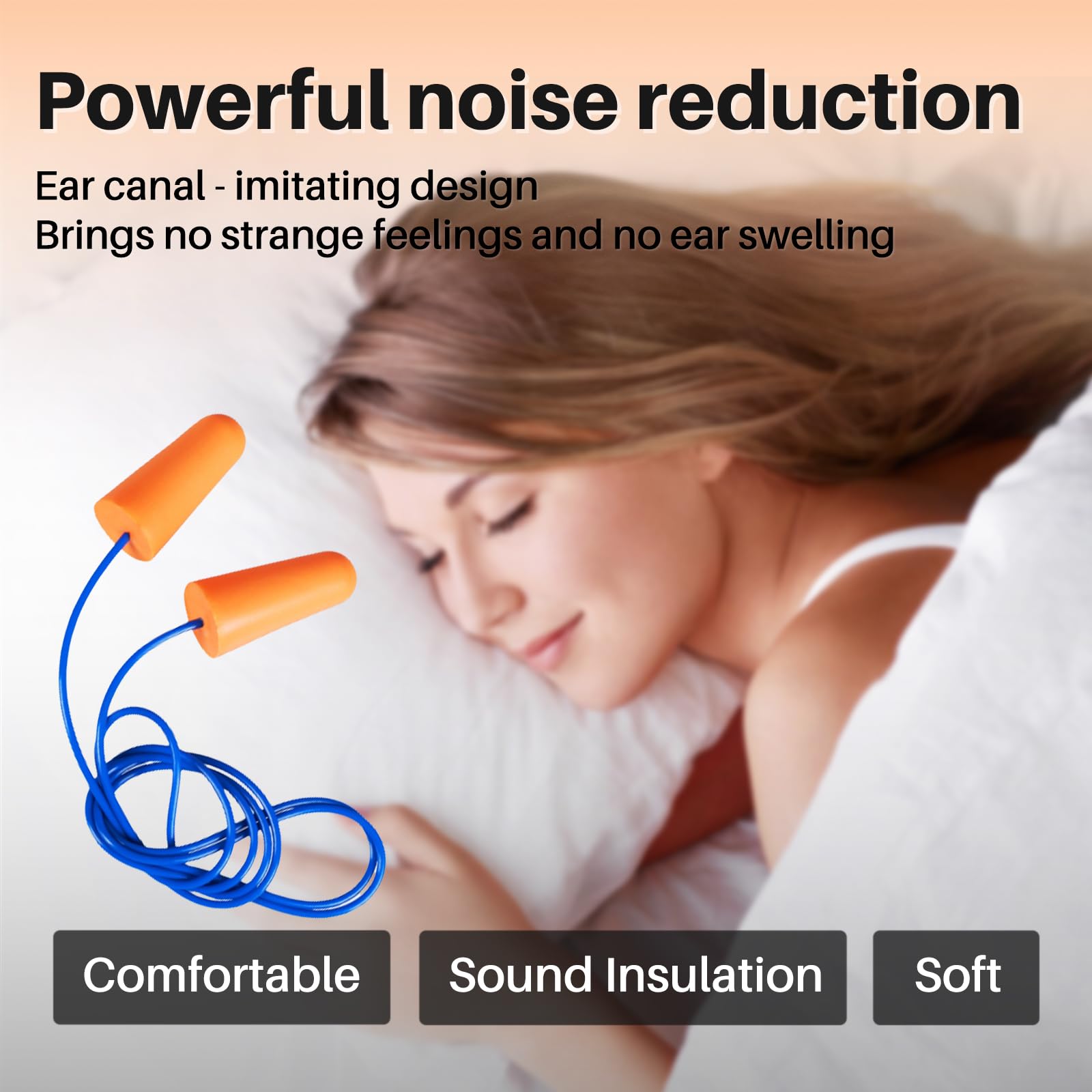 GOL-SIV NRR 33dB-Foam Ear Plugs with Cord,Individually Packed,100 Pairs/Box,for Work & Construction Site,Orange