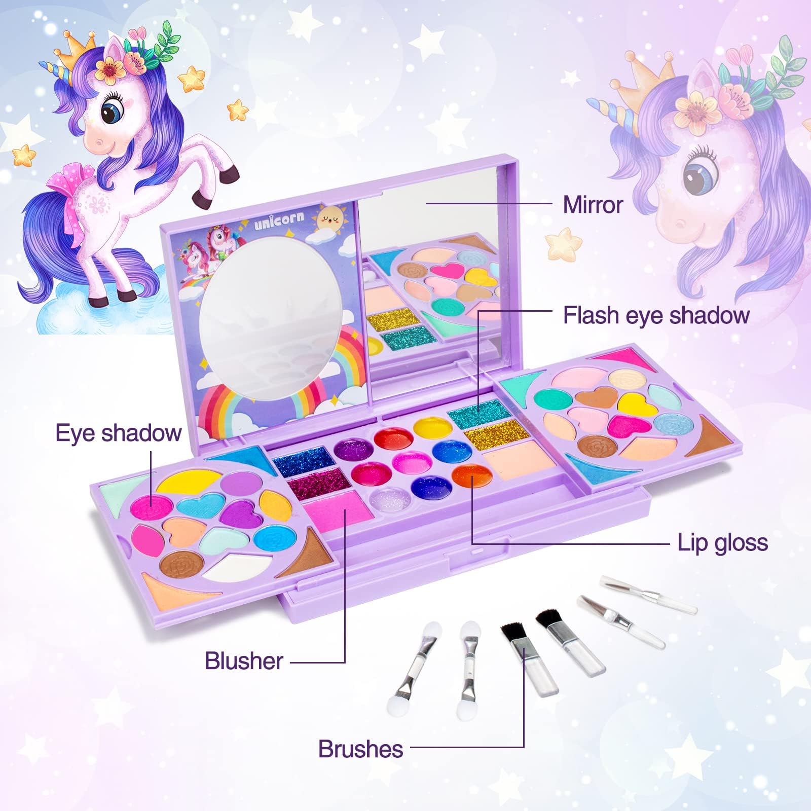 Tomons Kids Makeup Kit for Girl Real Washable Cosmetic Toy Beauty Set, Birthday Toys Gift for 3 4 5 6 7 8 9 10 Year Girls