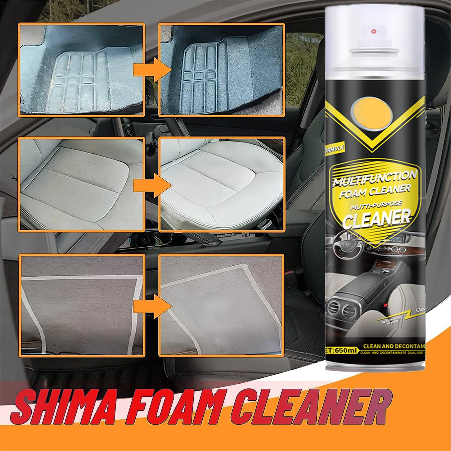 Shima Multifunctional Car Interior Foam Cleaner,Shima Magic Foam Cleaner,Large Capacity Multi Purpose Foam Cleaner Spray,Powerful Decontamination Heavy Duty Foam Cleaner Kits(2Pcs,1300 ml)