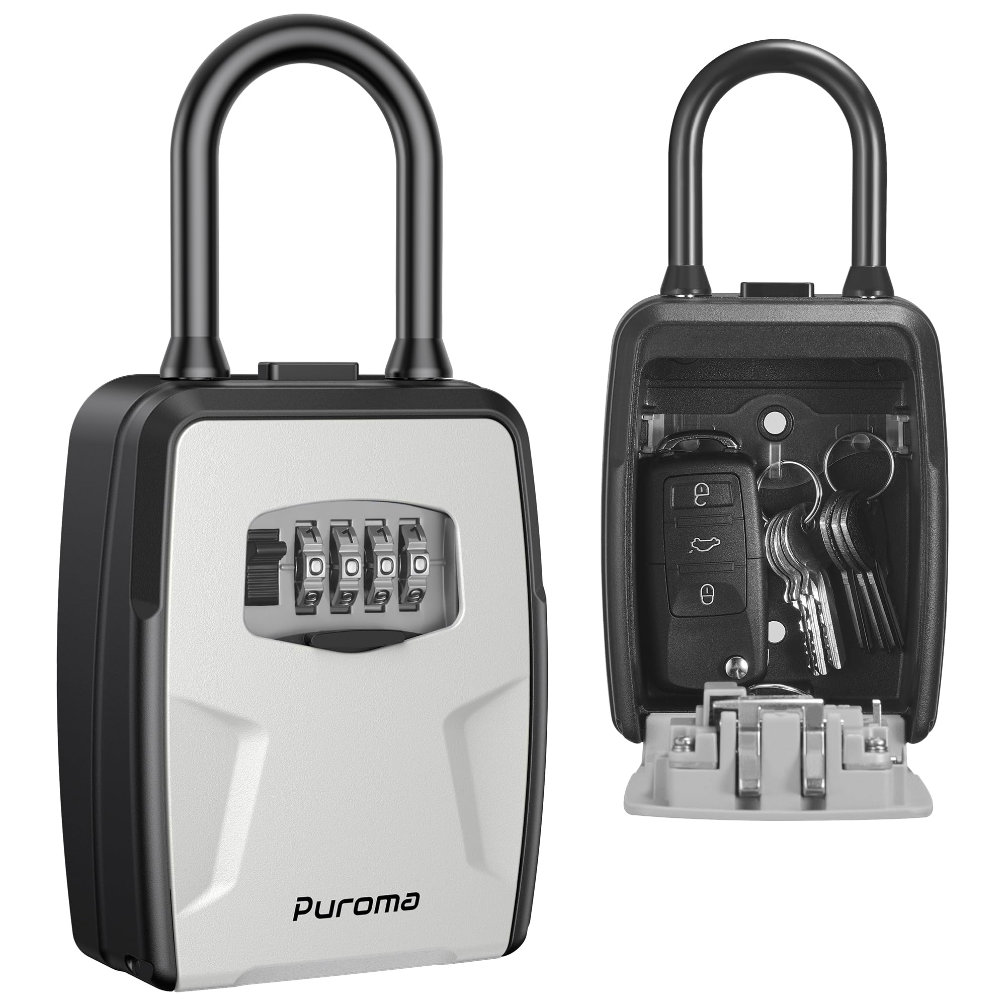 Puroma Large Key Lockbox with Hook, Resettable Combination Code Lock Box, Waterproof Security Wall Mount Lock Box with Shackle for Outdoor, Home, Door Handle Apartment Key Storage