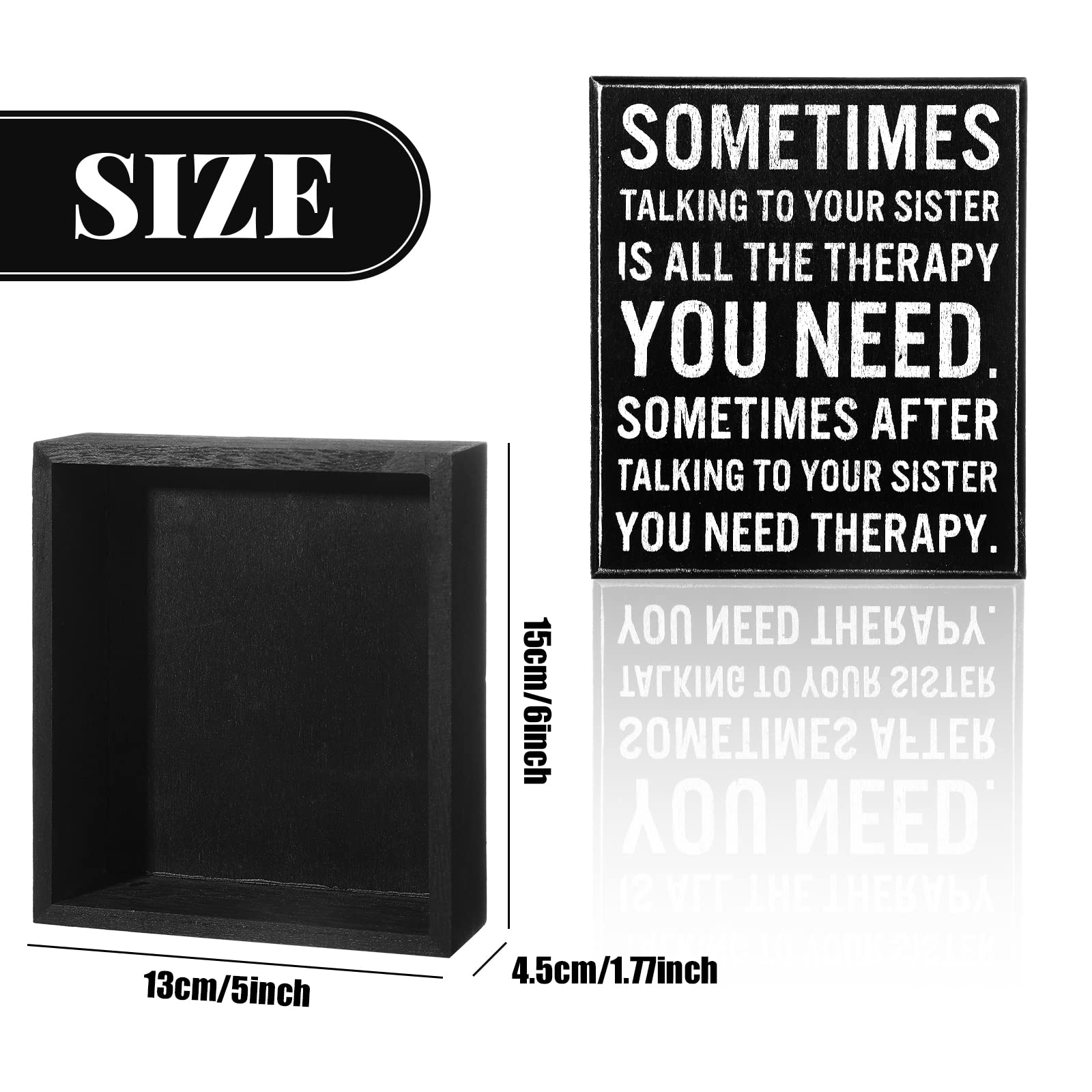 Jetec Funny Sister Gifts Sometimes Talking to Your Sister Is All the Therapy You Need Wood Sign 5.9 x 5.1 Inch Funny Sister Plaques with Sayings Decorative for Christmas Home Decor(Black)