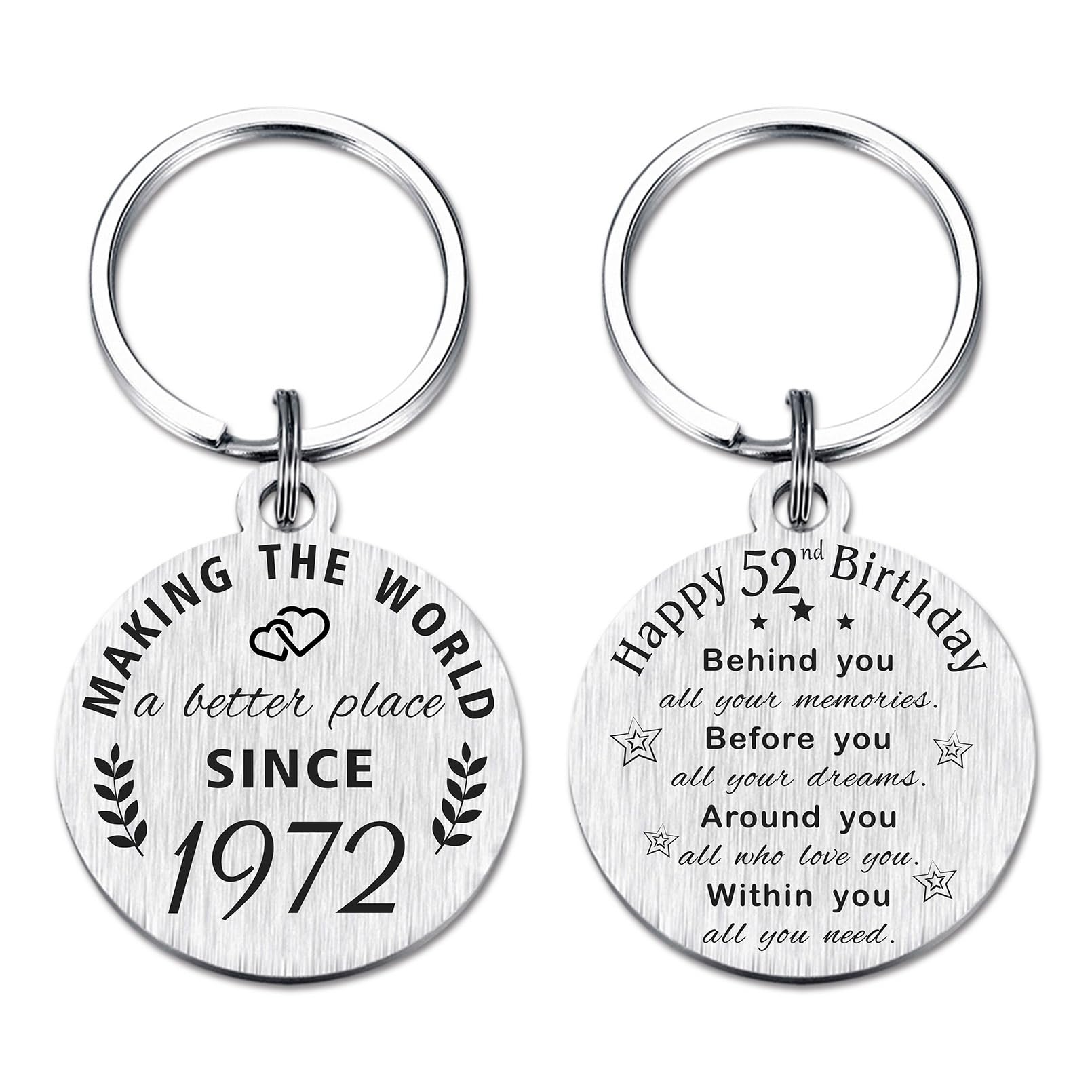 ABNTY 52nd Birthday Gifts for Women Men, 52 Year Old Birthday Keychain, Born in 1973 Gifts, 1973 Birthday Decorations