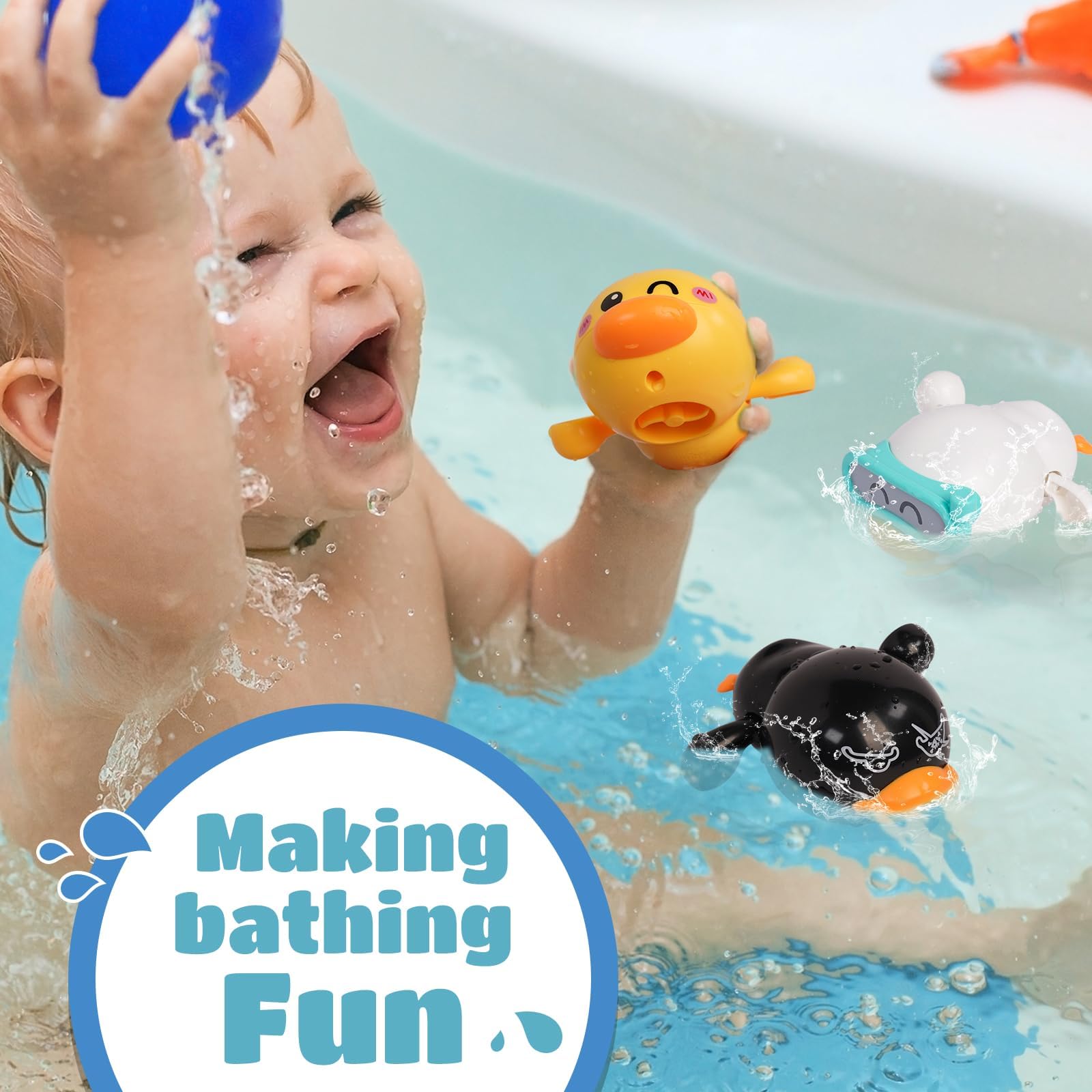 LiKee Baby Bath Toys for Toddlers 1-3, Floating Wind-Up Kids Bathtub Toys for 1 2 3 4 5 6 Years Old Boy Girl Birthday , Cute lnfant Swimming Water Pool Games for Baby Shower Beach Bath Time