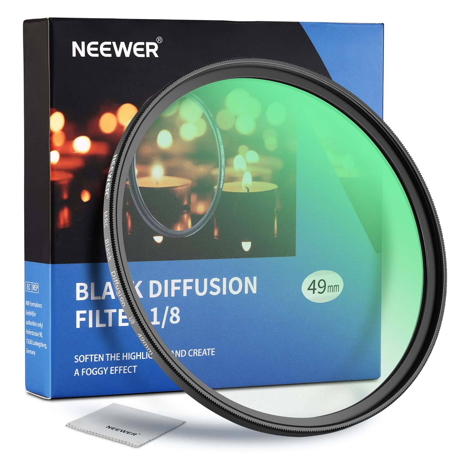 NEEWER 49mm Black Diffusion 1/8 Filter Dreamy Cinematic Effect Camera Ultra Slim Filter with Water&Scratch Resistant HD Optical Glass, 30 Layers Nano Coatings for Video/Vlog/Portrait Photography