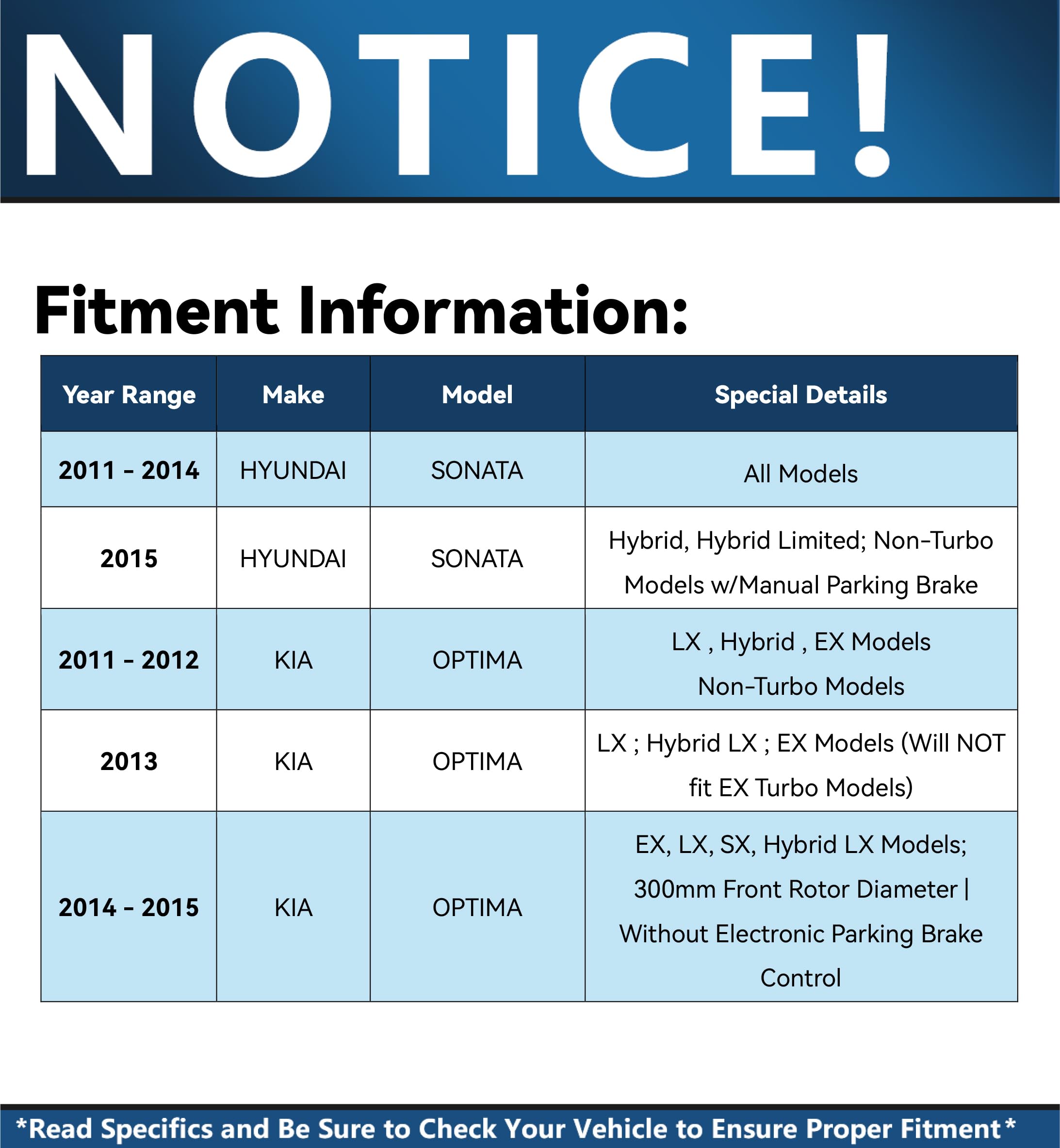 Detroit Axle - Brake Kit for 2011 2012 2013 2014 2015 Hyundai Sonata Kia Optima Disc Brake Rotors and Ceramic Brakes Pads Front and Rear Replacement Brake Rotors