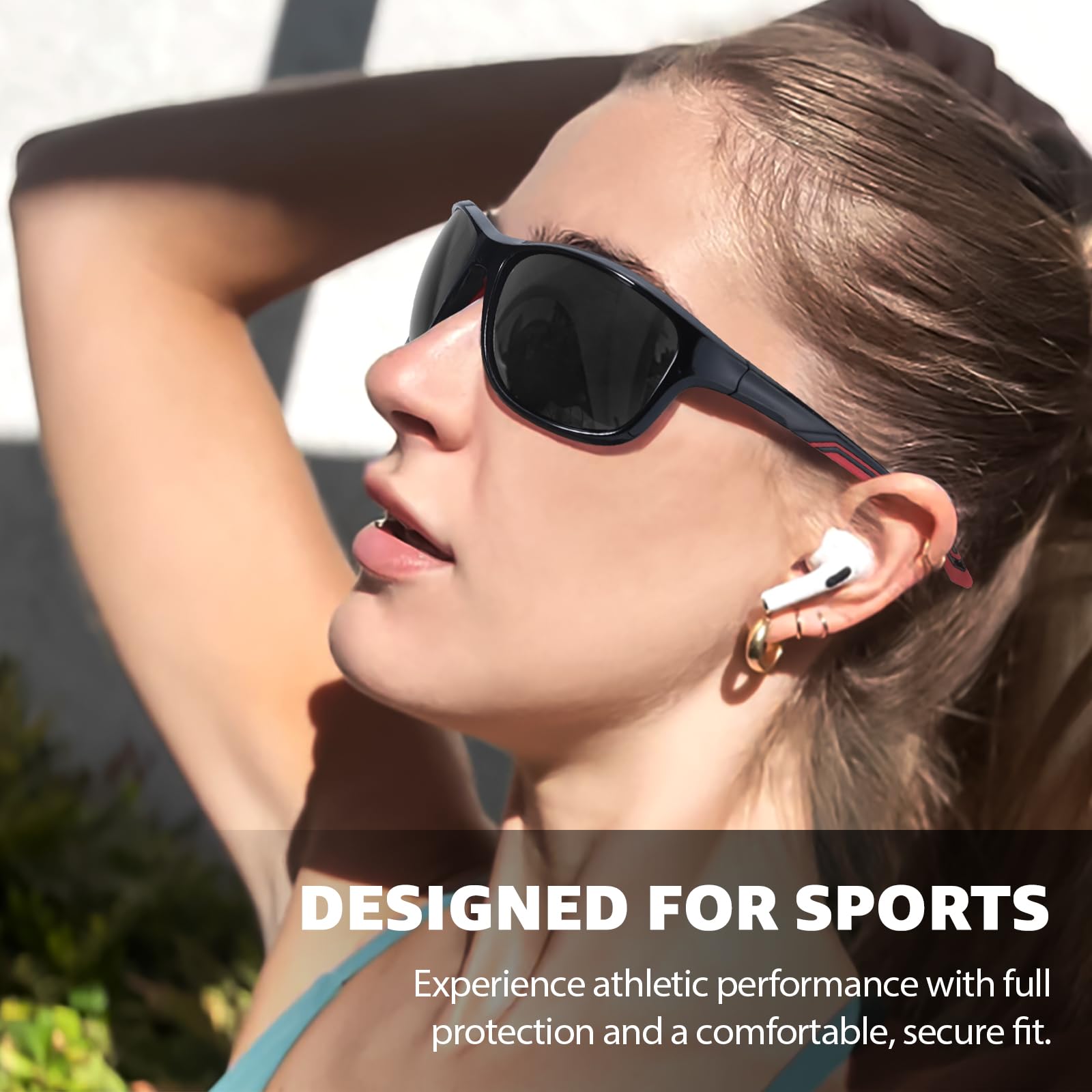 TJUTR Sports Sunglasses for Women Men, Polarized UV400 Protection Wrap Around Sun Glasses for Running Driving (A3 Black/Grey)