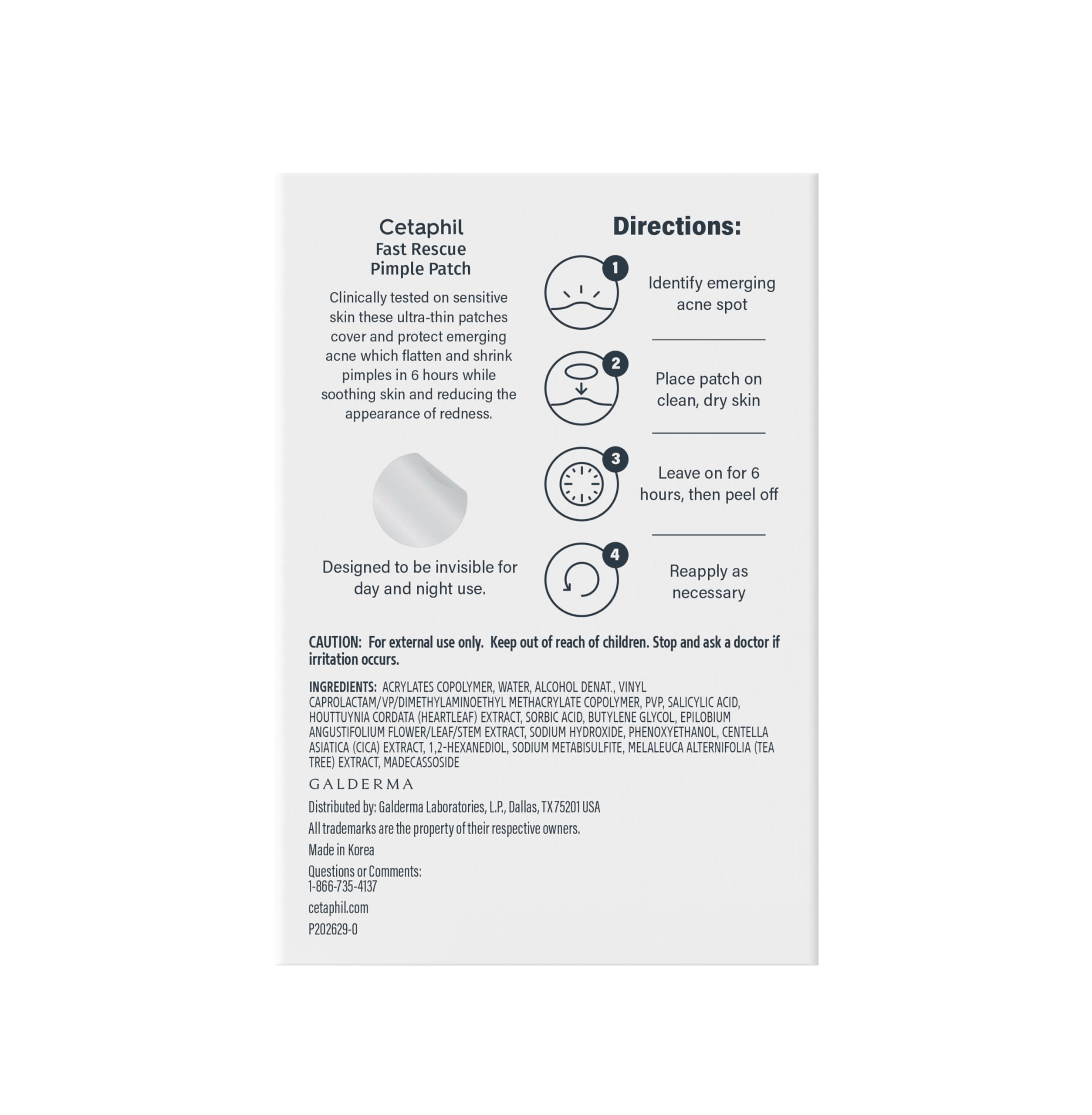 Cetaphil Acne Patches, Pimple Patches for Sensitive Skin, Formulated with Salicylic Acid, CICA, and Heartleaf Extract for Emerging Pimples, Visible Results in 6 Hours, 24 Count