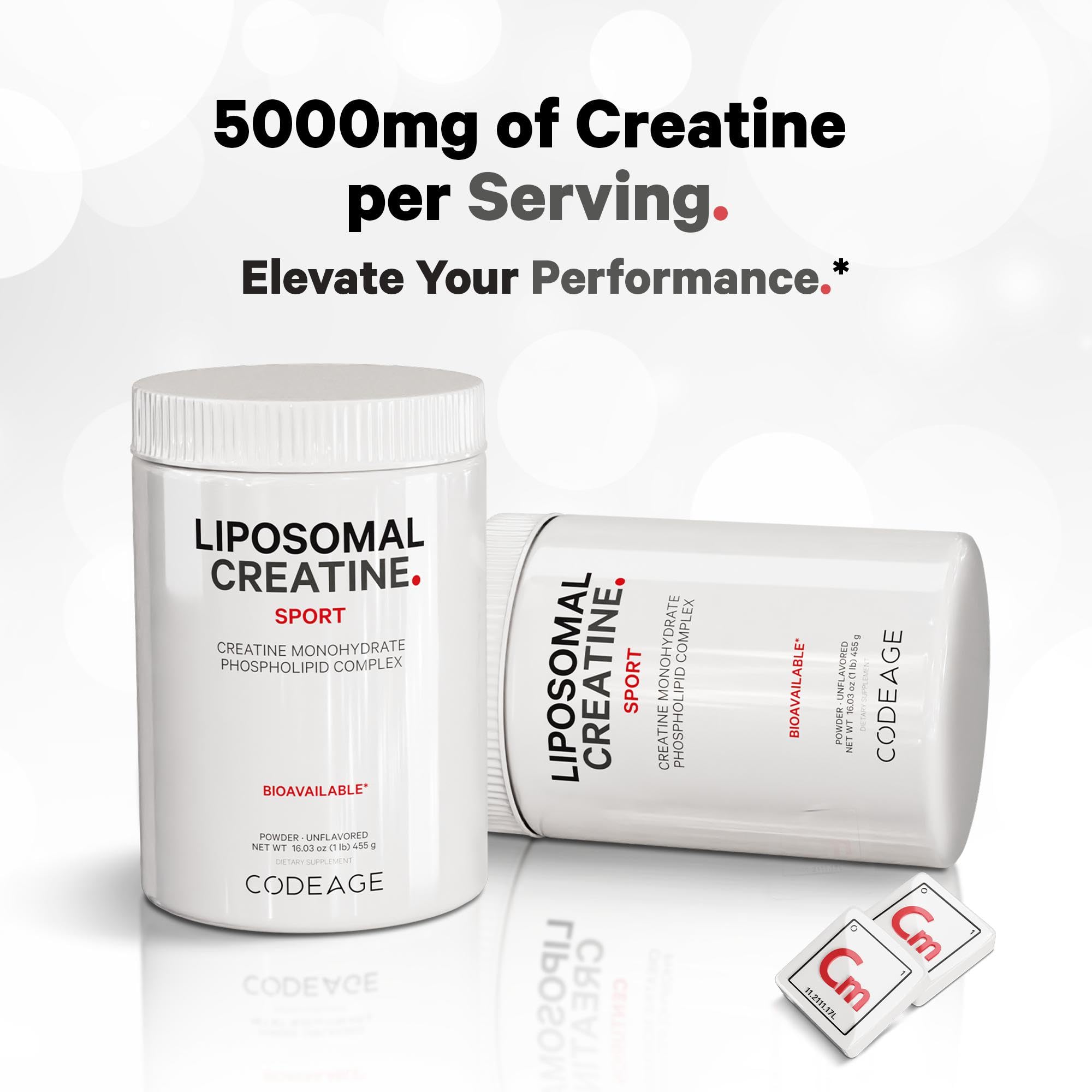 Codeage Liposomal Creatine Powder Supplement - 3-Month Supply - 5000mg Creatine Monohydrate Pre Workout & Post Workouts - Unflavored Creatine, Pure Creatine Powder, Creatinine for Sports - 90 Servings