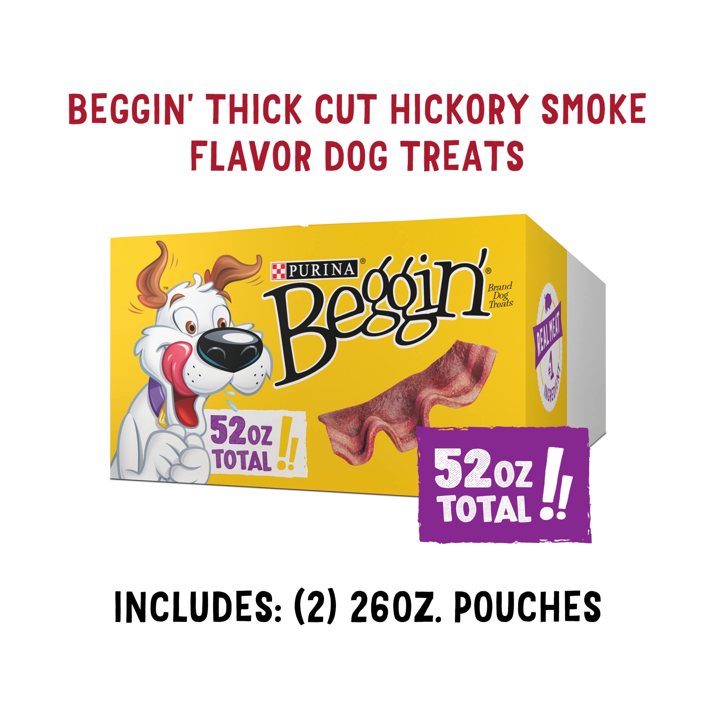 Purina Beggin' Strips Real Meat Dog Treats, Thick Cut Hickory Smoke Flavor - (Pack of 2) 26 oz. Pouches