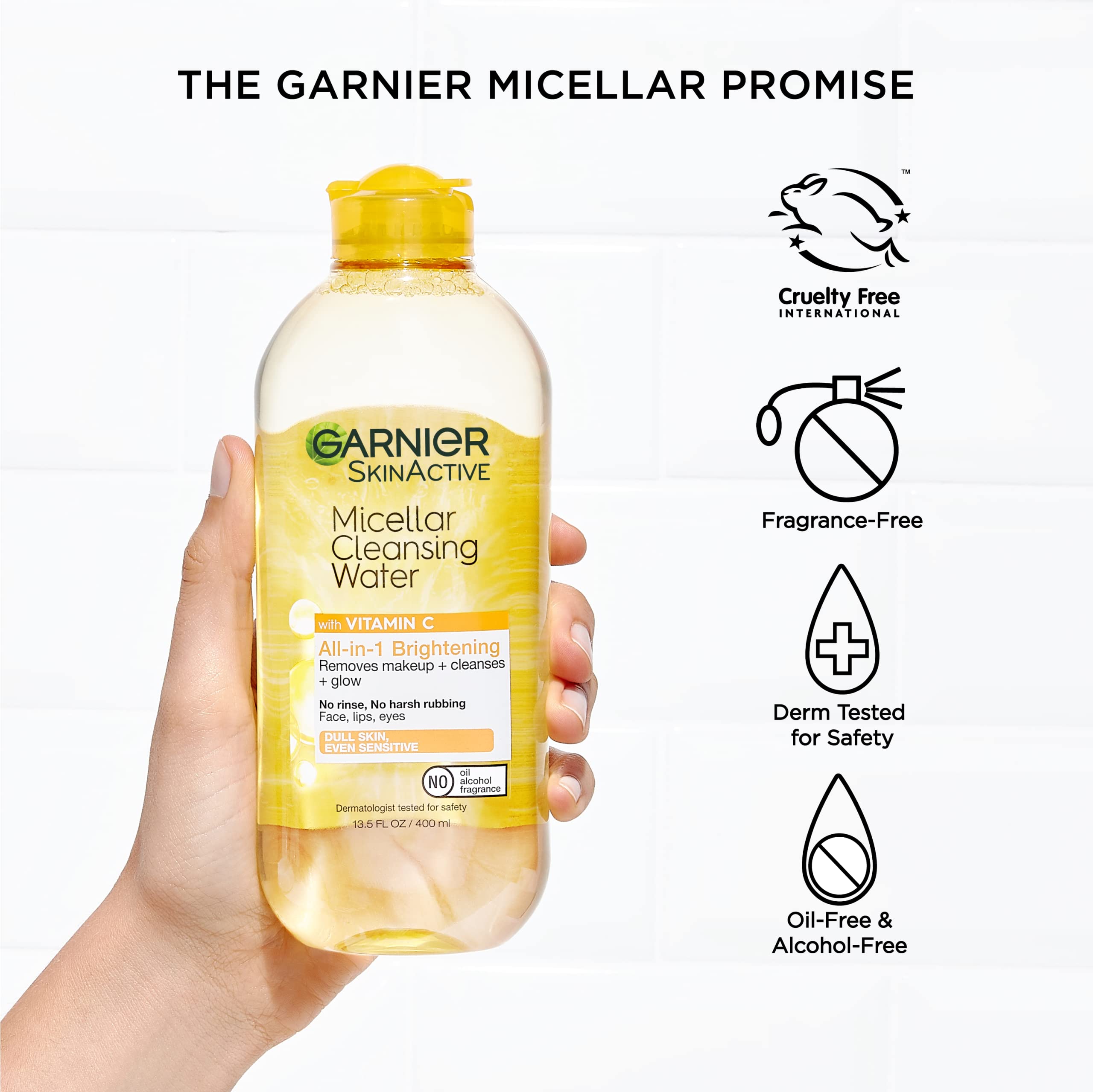 Garnier Micellar Water with Vitamin C, Facial Cleanser & Makeup Remover, Brightening & Hydrating, For All Skin Types, Vegan, Cruelty Free, 13.5 Fl Oz (400mL), 1 Count