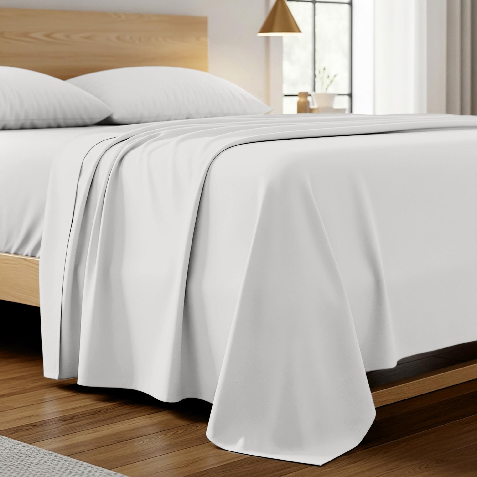 Mellanni King Size Flat Sheet - Iconic Collection Bedding - Hotel Luxury, Extra Soft, Cooling - Wrinkle, Fade, Stain Resistant - 1 Flat Sheet Only (King, White)