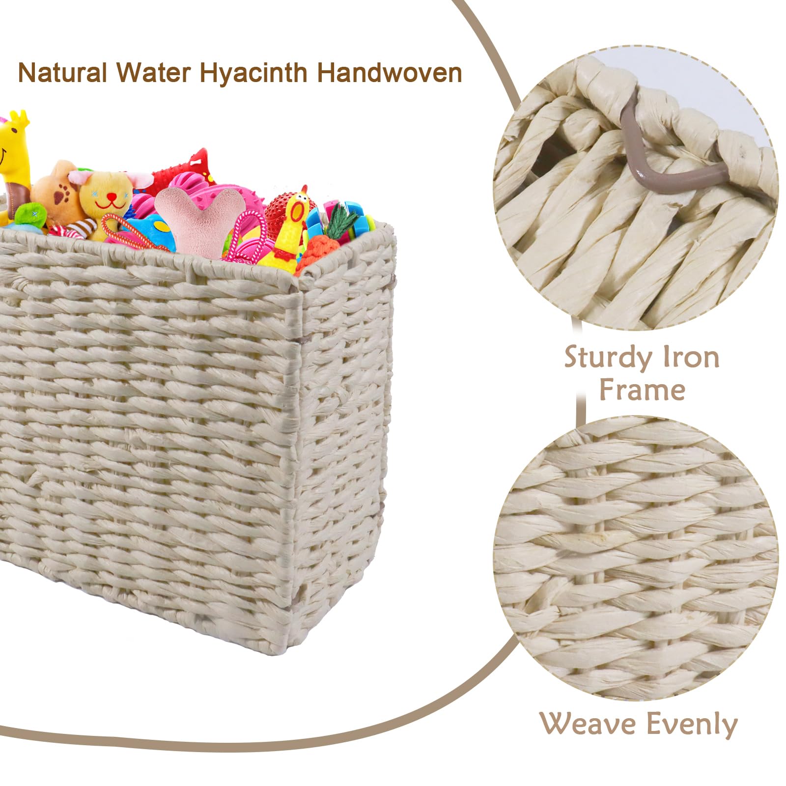 Brabtod Dog Toy Basket Rectangle Dog Toy Bin Wicker Basket Dog Organizer Farmhouse Decor Rattan Basket Water Hyacinth Basket for for Dog Toys/Pet Supplies