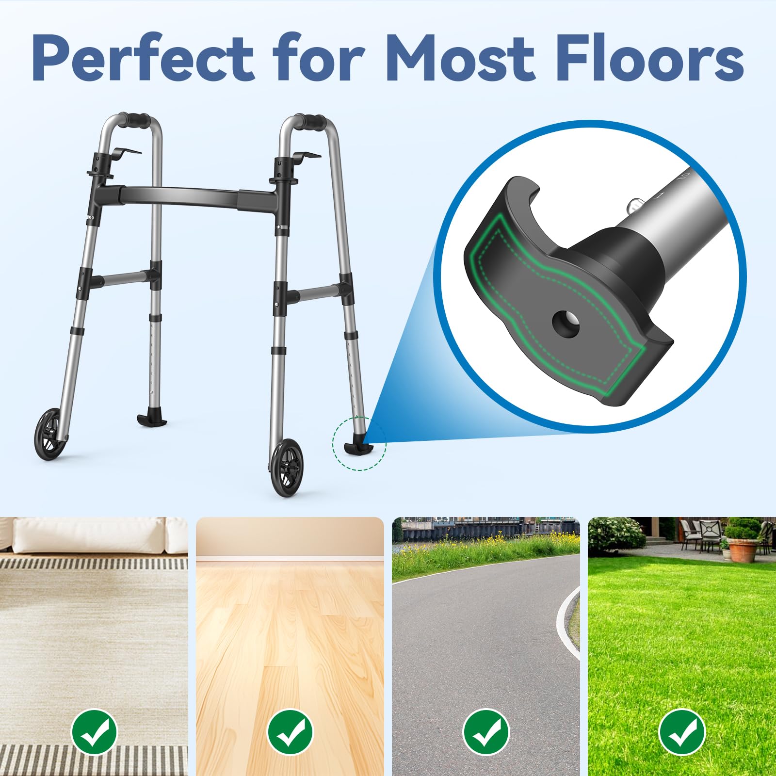 Loyoda Folding Walker with 2 Skis and 5" Wheels, Lightweight Walkers for Seniors and Adults, Supports Up to 350 Pounds, Adjustable Height, Compact Standard Walker, Black