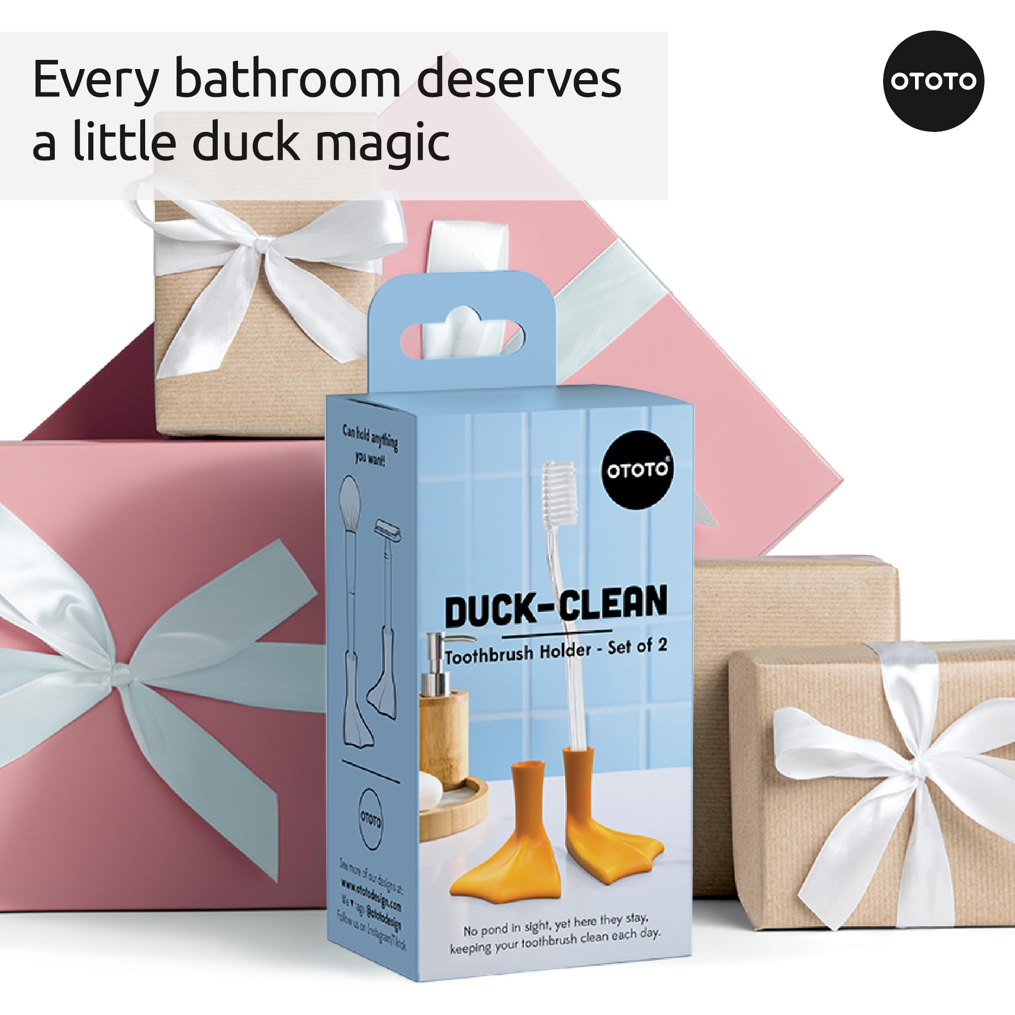 OTOTO Duck-Clean Toothbrush Holder 2pk - Duck Leg Bathroom Organizer, Funny White Elephant Gifts for Adults - Makeup Brush Holder & Hygiene Accessory