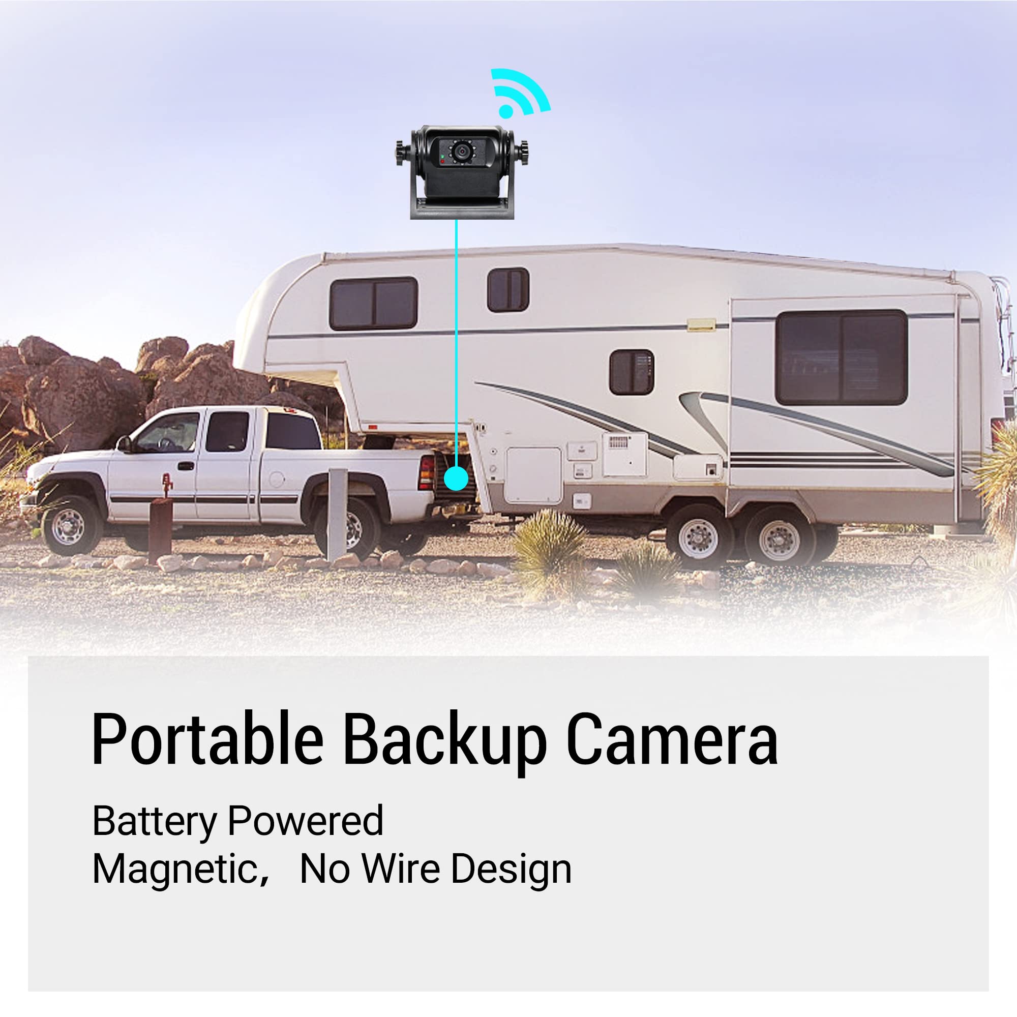 EWAY WiFi Magnetic Hitch Wireless Backup Rear/Front View Camera Rechargeable Battery for Easy Hitching of Gooseneck Horse Boat Travel Trailer/Fifth Wheels/RV/Camper Reverse for iPhone iPad Android