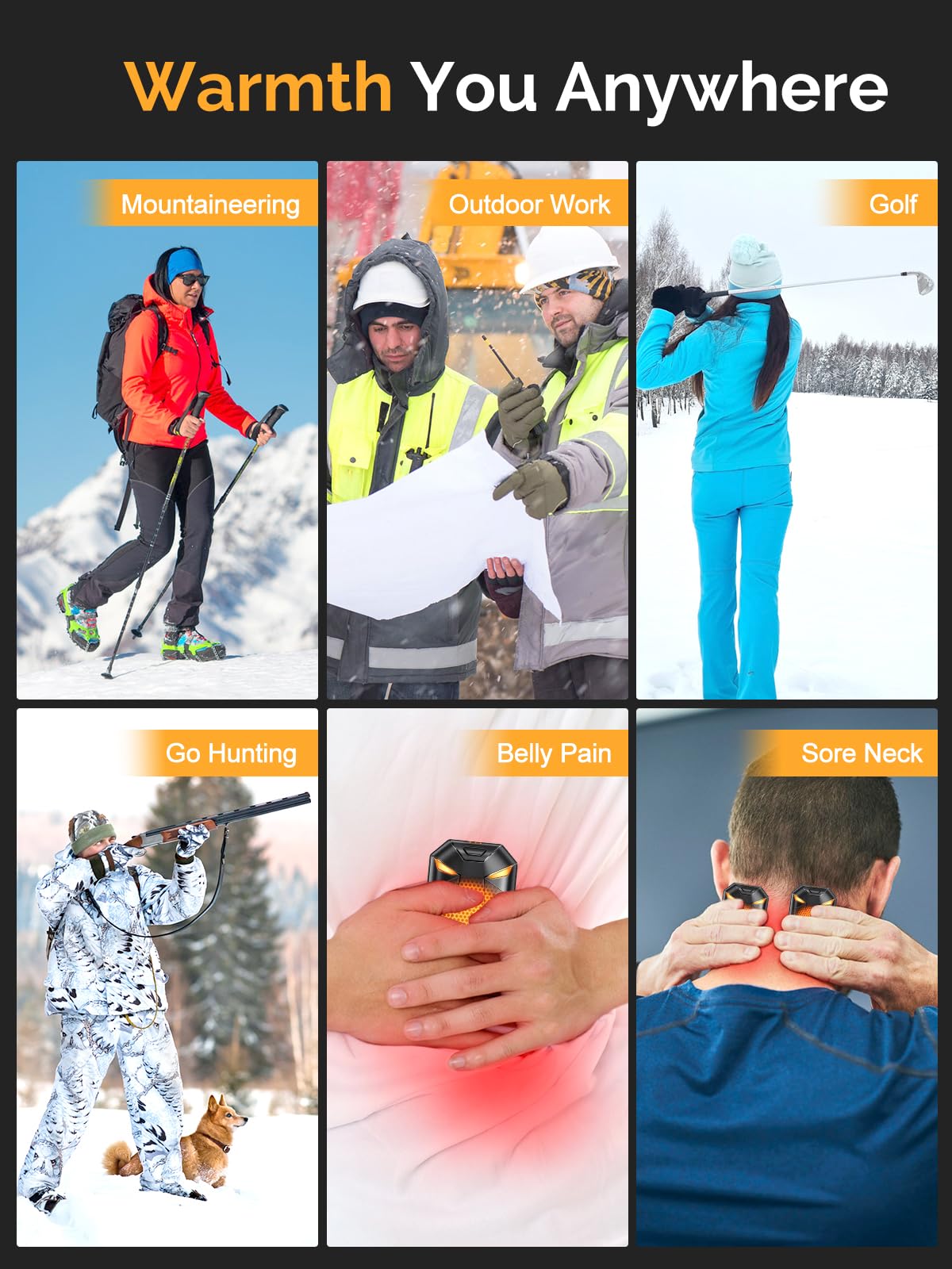 Hand Warmers Rechargeable, 2 Pack 6000mAh Portable Electric Handwarmers with Long Lasting Heating, 3 Levels Heating, Portable Pocket Size for Cold Winter, Raynauds, Golf, Camping, Outdoors