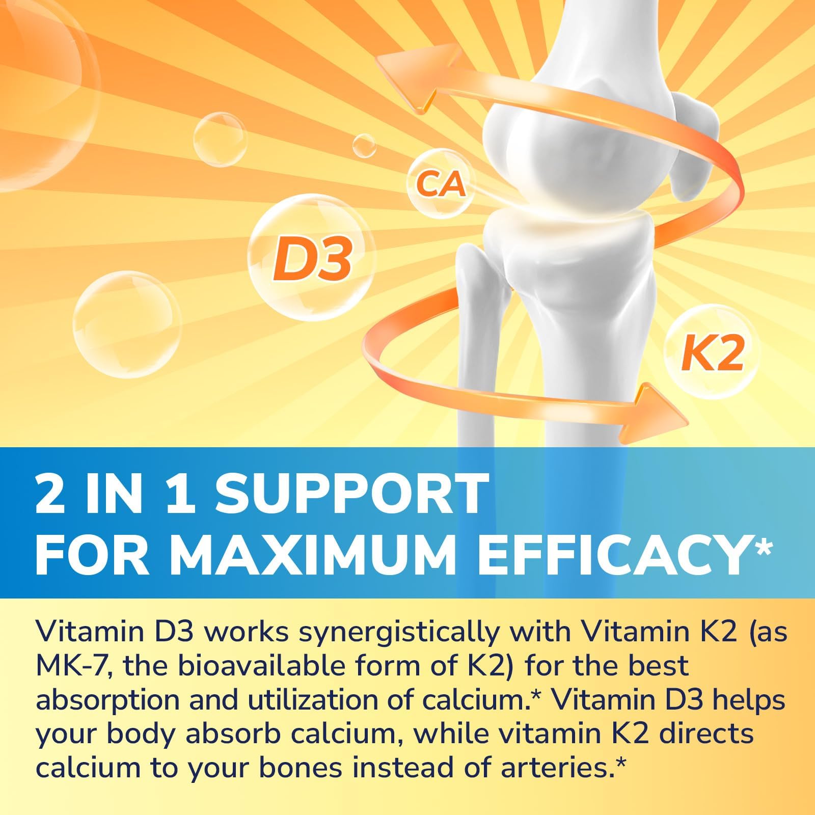 Vitalibre Vitamin D3 K2 Supplement, 10000 IU D3 / 200 mcg K2 MK7, Calcium Absorption, Bone, Heart, Immune & Mood Support, Enhanced Absorption, No Soy, Easy to Swallow, 90 Softgels