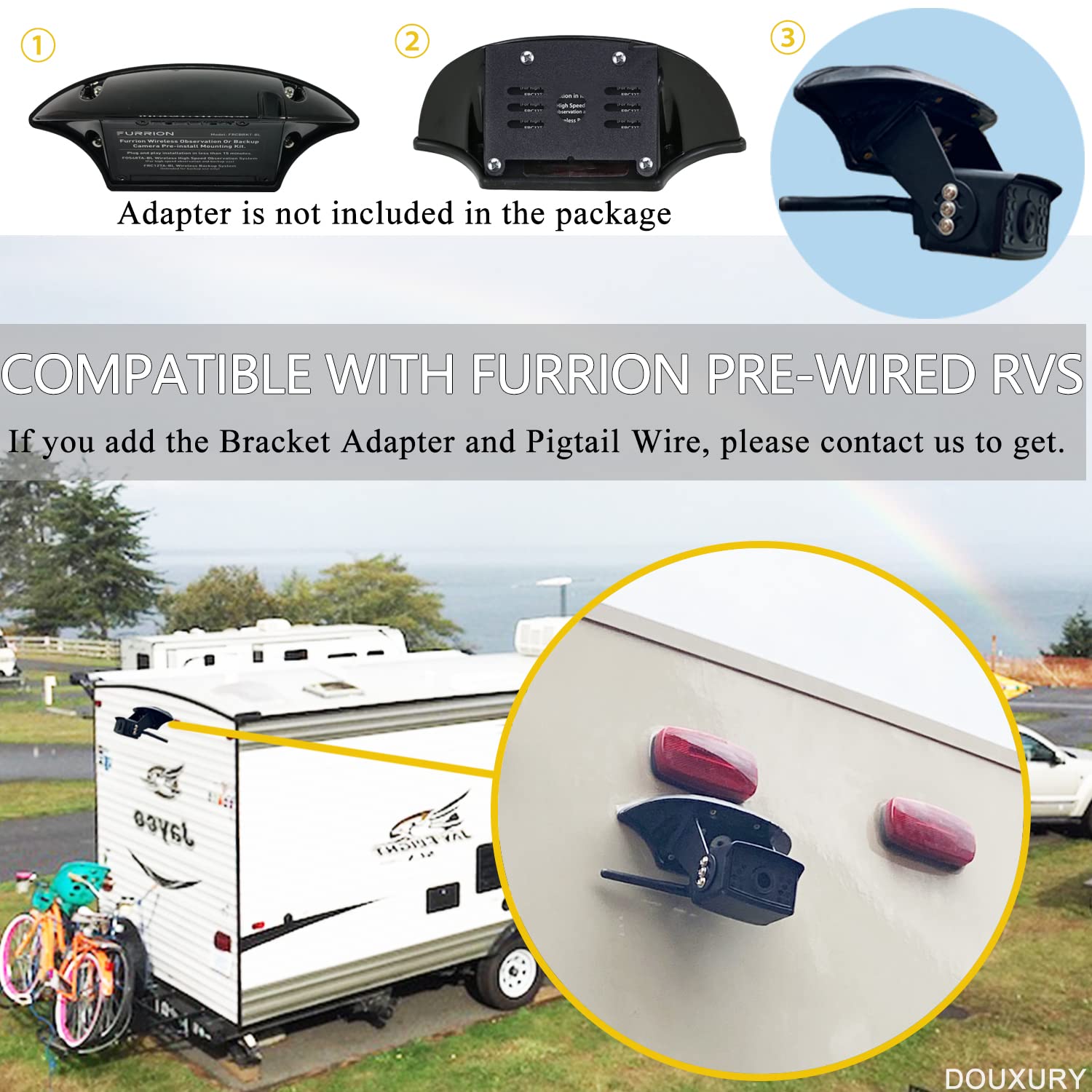 Wireless Backup Camera for RV Truck Trailer Camper Bus 5th Wheel 3 Rear/Side View Cameras 1080P 4-Split 7" Screen with Adapter for Furrion Pre-Wired Night Vision IP69 Waterproof 170° Wide View Angle