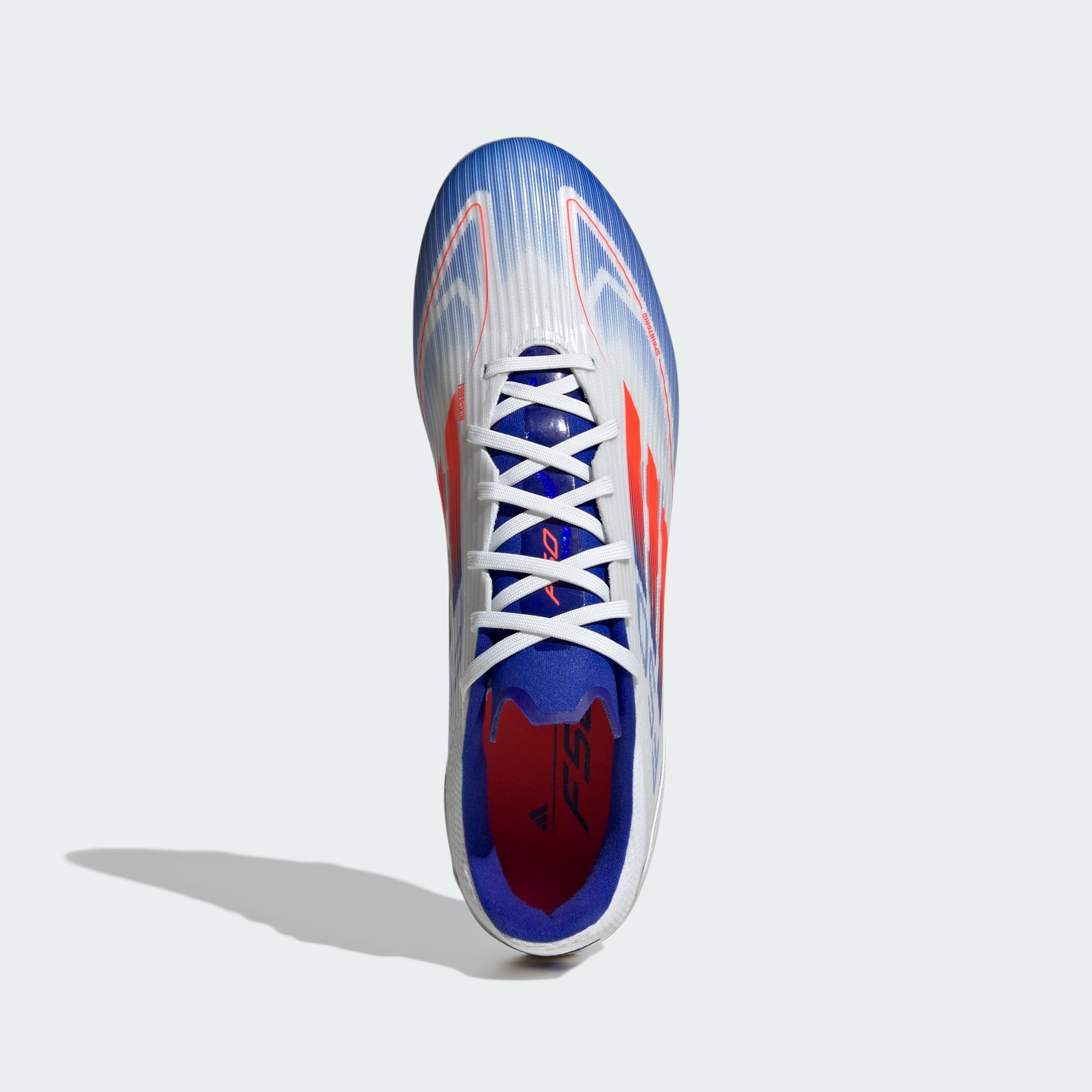 adidas Unisex F50 League Football Boots Firm Ground Sneaker, White/Solar Red/Lucid Blue, 9.5 US Men