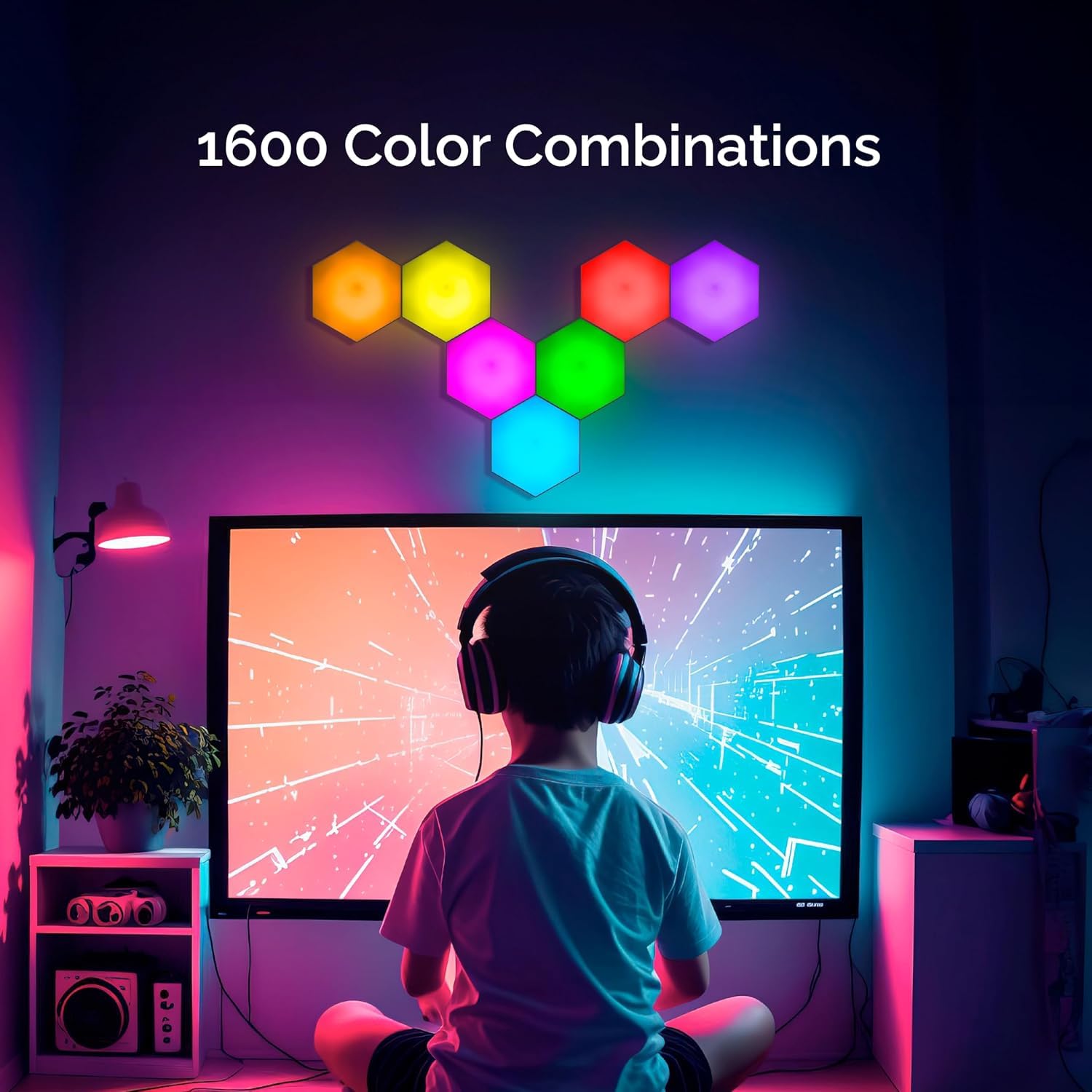 HEXlights Sensory Lights for Autistic Children — 7pk Touch Hexagon Lights, Remote Controlled Light Tiles — Enjoyed by Kids with Autism as a Tap Tap Wall Lights for Sensory Room — Table Stand Included