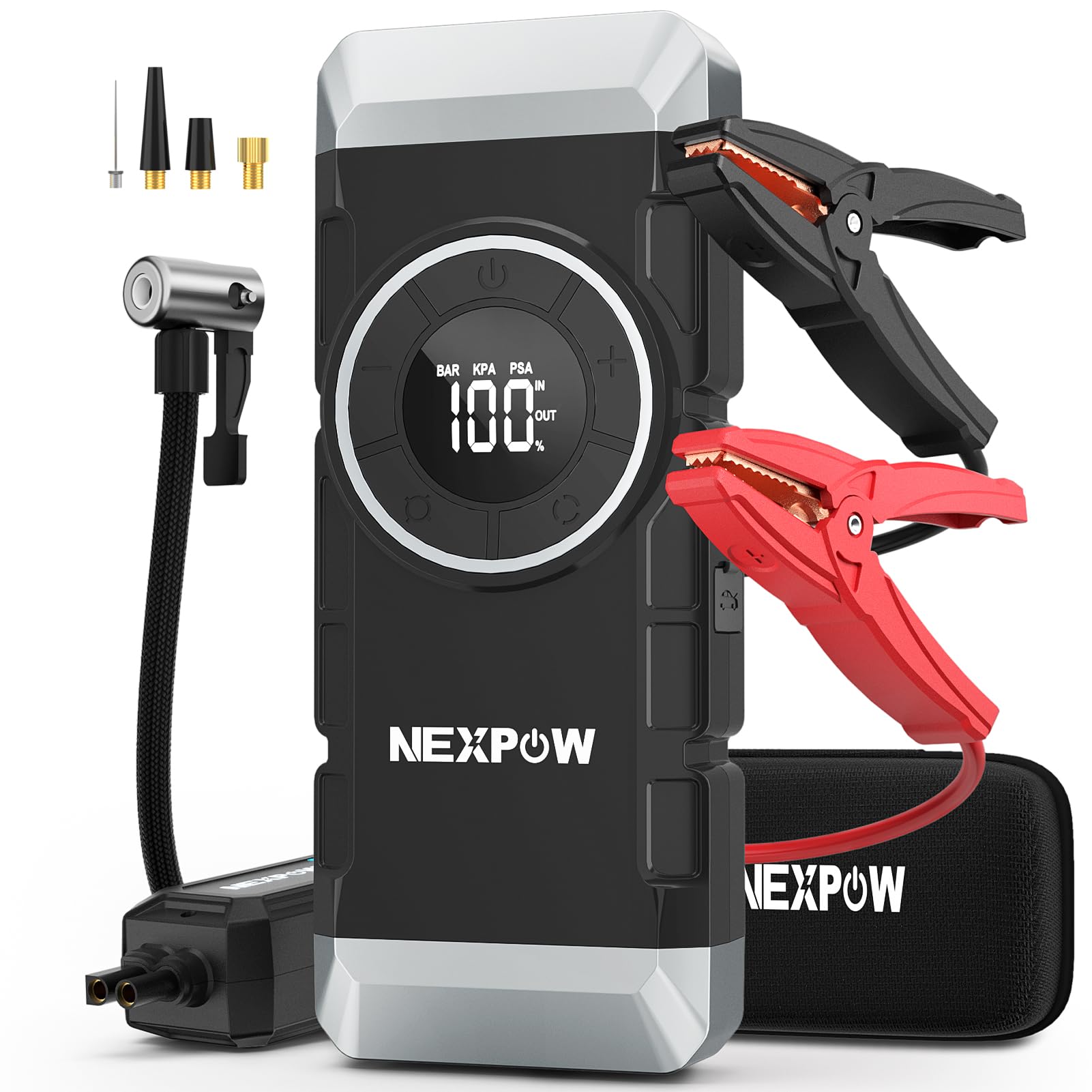 NEXPOW Car Battery Jump Starter 3000A Peak with Air Compressor,12V 150PSI Portable Jumpstart Box for Up to 8L Gas 8L Diesel Engine, PD18W Quick Charging, Force Start Button