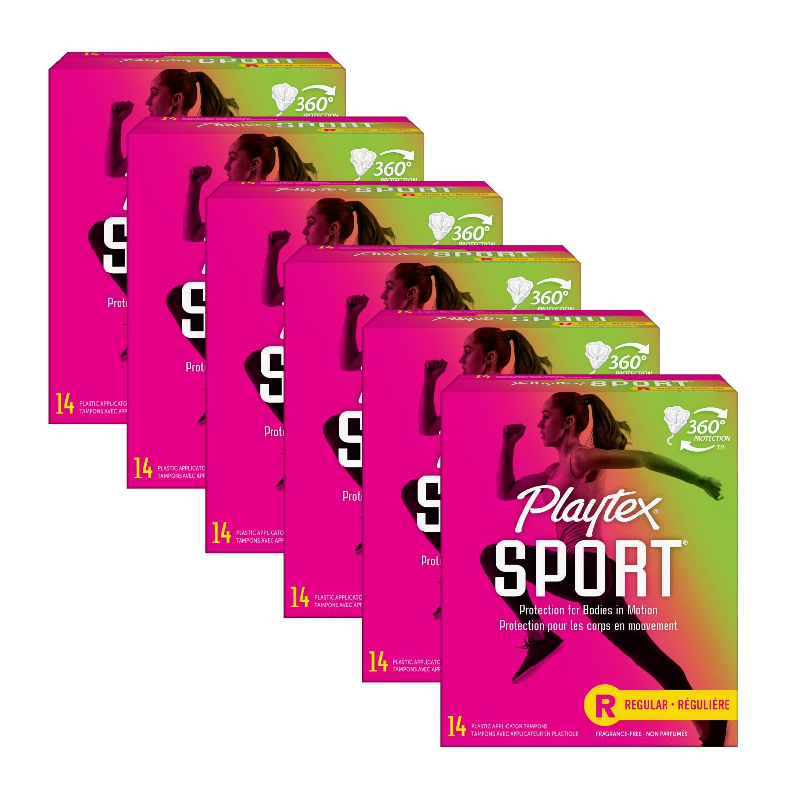 Playtex Sport Tampons, Regular Absorbency, Fragrance-Free Tampons - 84ct (6 Packs of 14ct)