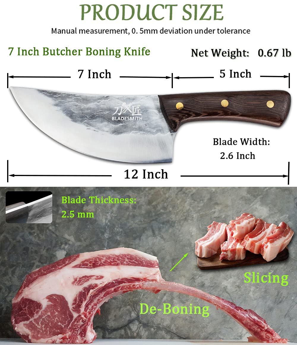 BLADESMITH Butcher Knife, Viking Boning Cleaver knife for Meat Slicing - 7'' Sharp Multi-Purpose Forged in Fire for De-Boning/Slicing/Cutting/Mincing at Slaughter House/Restaurant/Kitchen