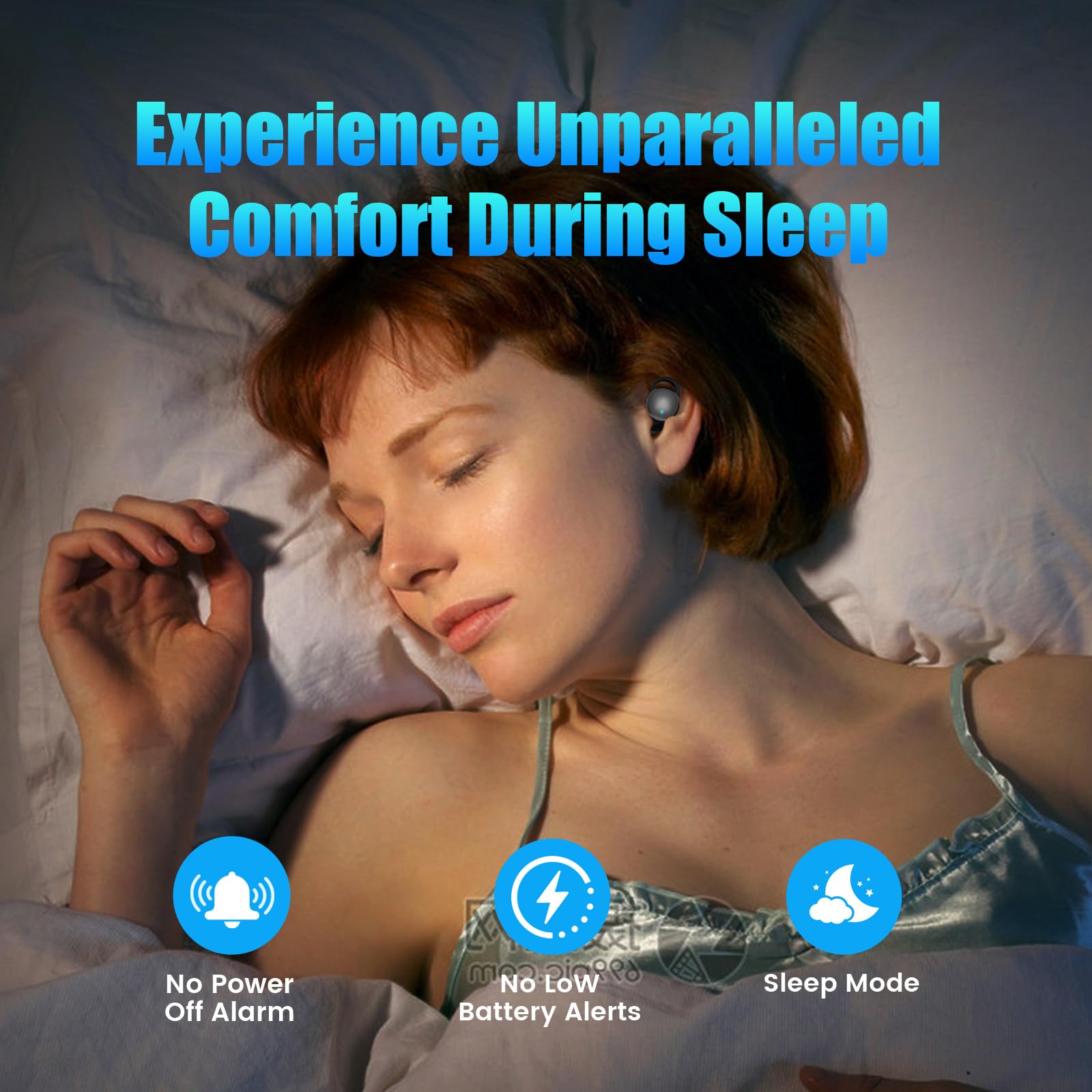 Ertuly Sleep Headphones, Sleep Earbuds for Side Sleepers, Wireless Earbuds Comfortable Noise Blocking, LED Power Display, Music Sleep Dual Mode, Invisible Earbuds for Sleeping, Working, Hiking (Cyan)