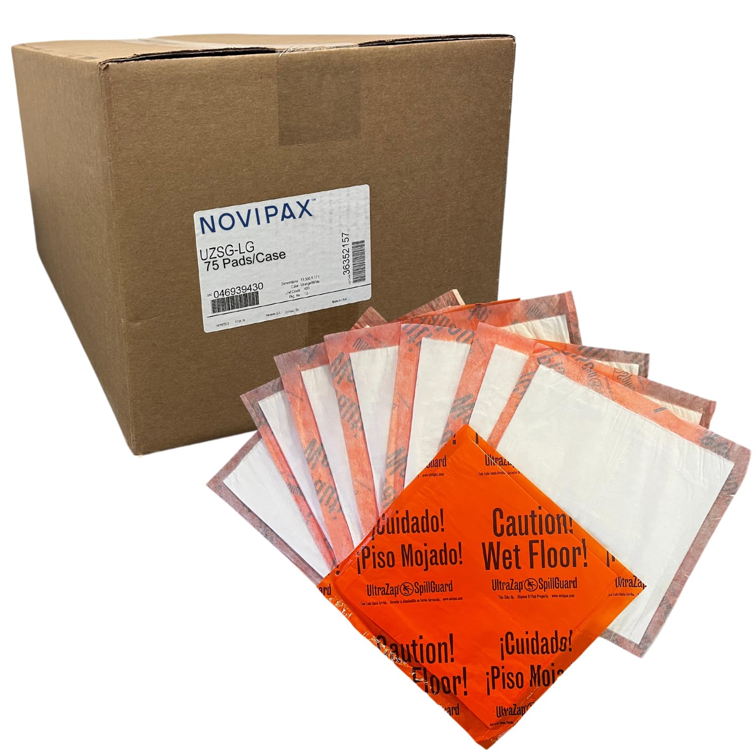 Novipax SpillGuard - 75 Individual SpillGuards, Single Case - Instant Hazard Identification and Fluid Containment - Traps Fluid & Marks Slipping Hazard Areas, Safety, Water & Liquid Absorbing Pad/Mat